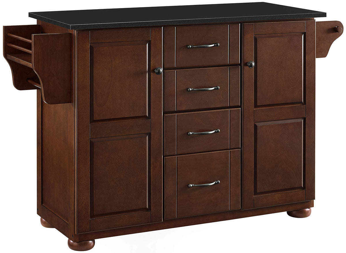 Crosley Furniture Eleanor Granite Top Kitchen Island With Spice Rack, Storage Drawers And Shelves, Mahogany