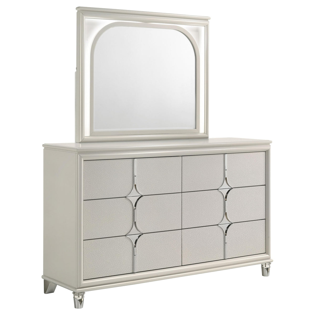 Coaster Home Furnishings Olivia Contemporary 64-inch 6-Drawer Bedroom Dresser with Mirror Bedroom Clothing Storage Cabinet Wide Chest of Drawers Organizer Unit White 224953M