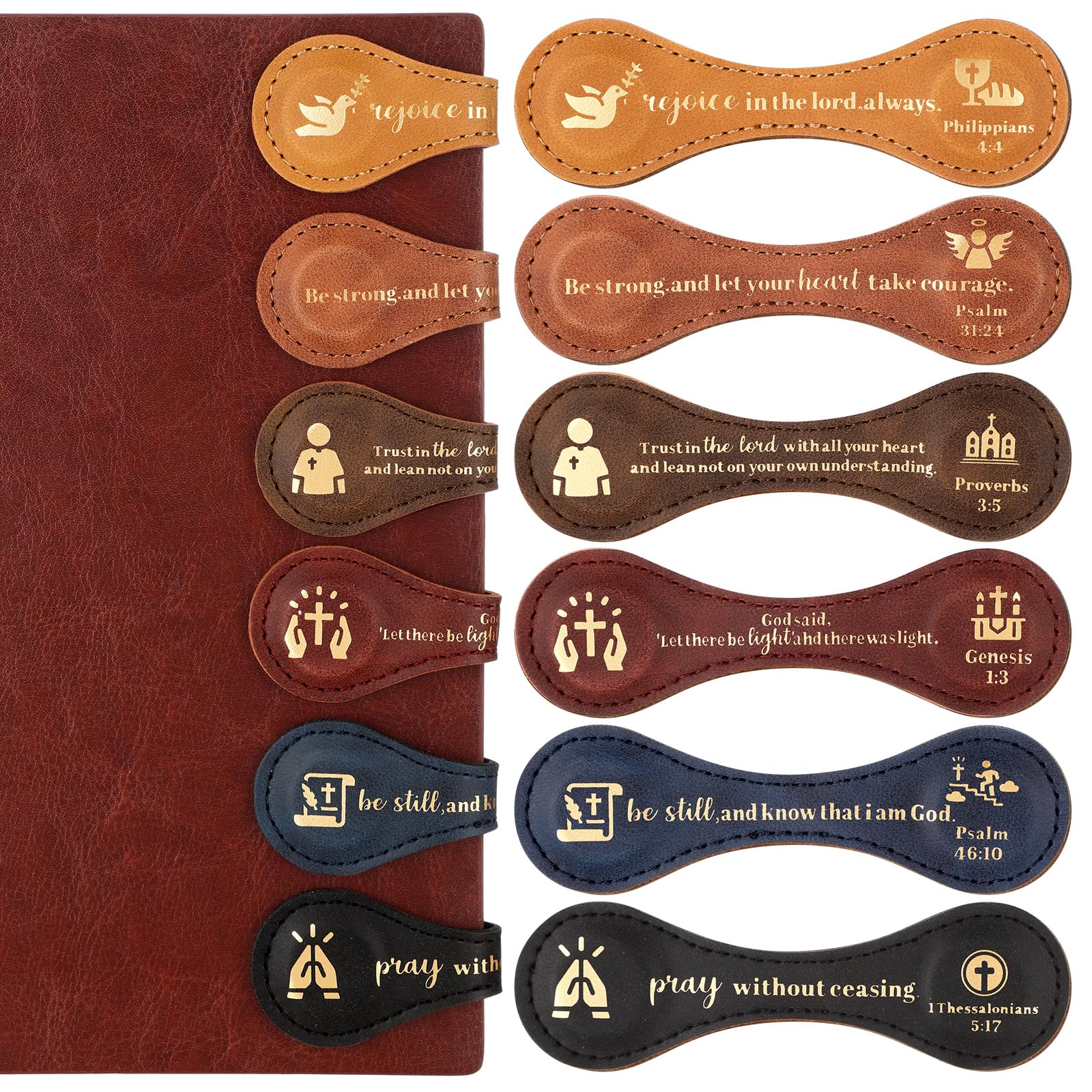 Spakon 6 Pcs Christmas Christian Magnetic Bookmarks Bible Verse Religious Personalized Magnetic Leather Book Marker for Sunday S