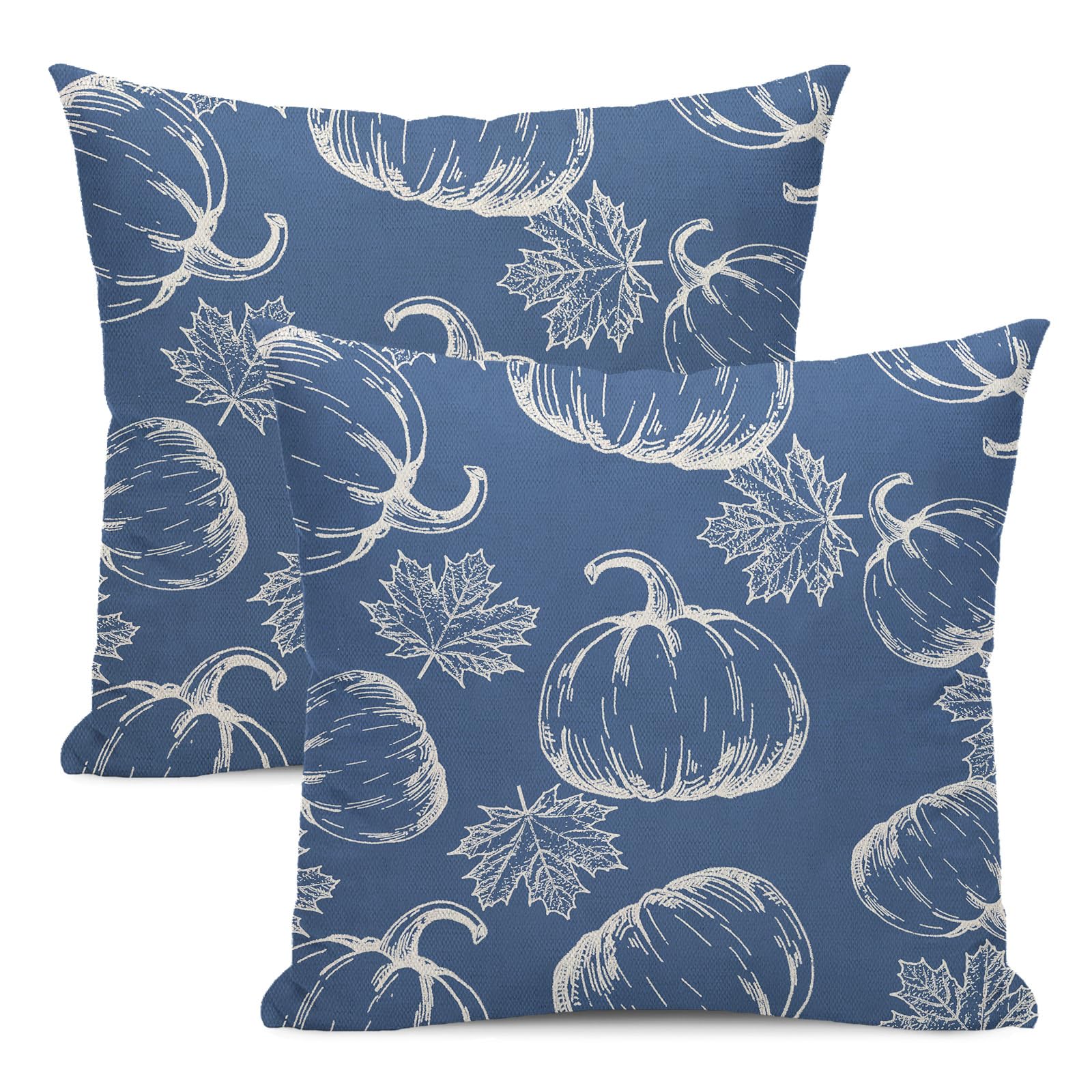 Yxuiyal Fall Decor Pillow Covers 18x18 Set of 2 Autumn Navy Blue Pumpkin Maple Leaves Throw Pillow Covers Outdoor Fall Thanksgiv
