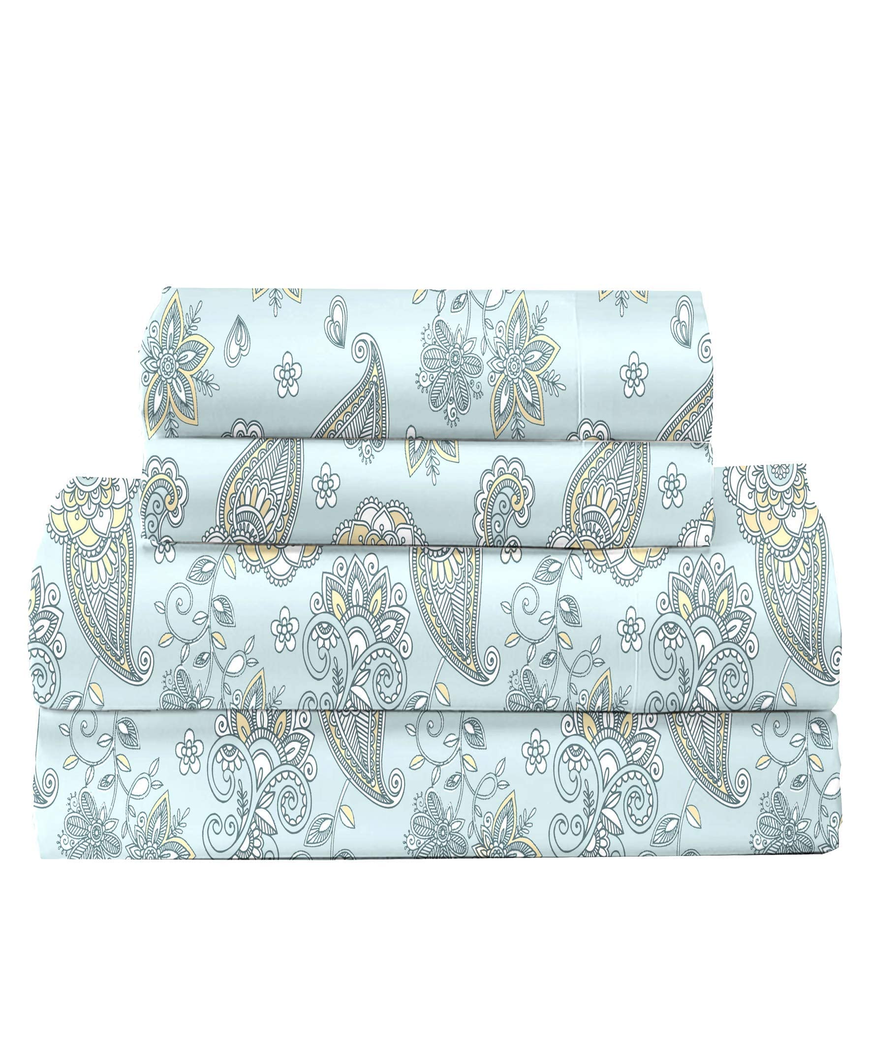 Feather & Stitch Softest 100% Cotton Sheets, King Size Sheet Sets, 4 Pc Set, 300 Thread Count Percale Weave Bedding, 16' Deep Pocket, Cooling Sheets, King Size Sheets, Breathable Bed Set (Diamond)