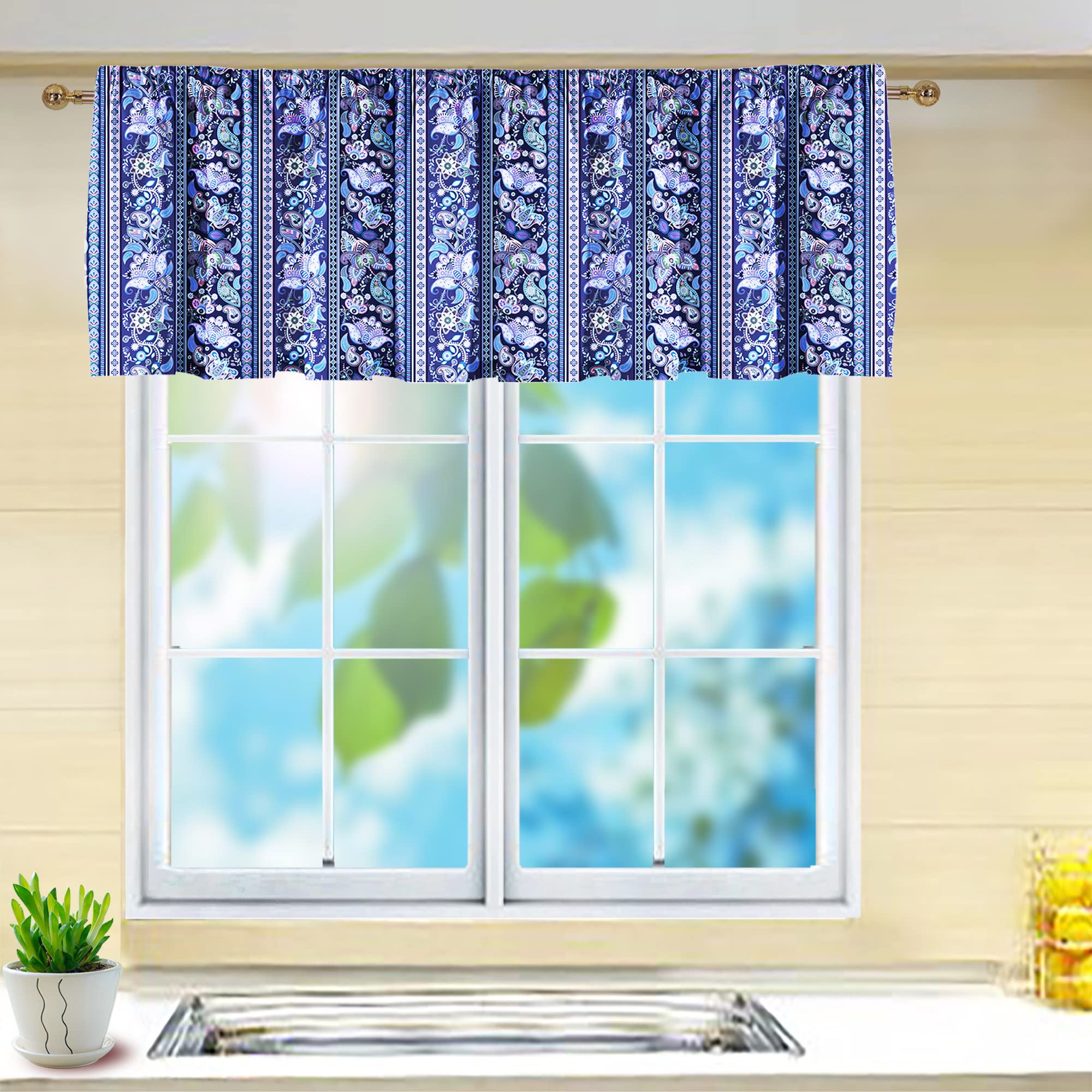 Deztibos 2 Pack Floral Kitchen Window Valance Pink Flower Farmhouse Country Rod Pocket 52x18inch Short Half Textured Curtain Hea