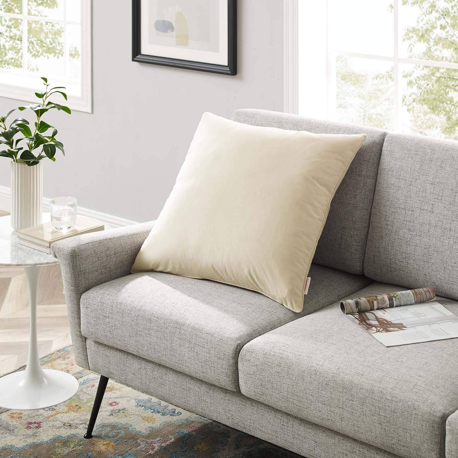 Modway Enhance Performance Velvet Throw Pillow, 24&quot; X 24&quot;, Ivory