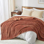 Phf Ultra Soft Flannel Fleece Blanket Queen Size, Lightweight 3D Jacquard Fleece Blanket, No Shedding, No Pilling, Luxury 340Gsm Aesthetic Fluffy Cozy Blanket For Bed Room Decor, 90'X90', Burnt Umber