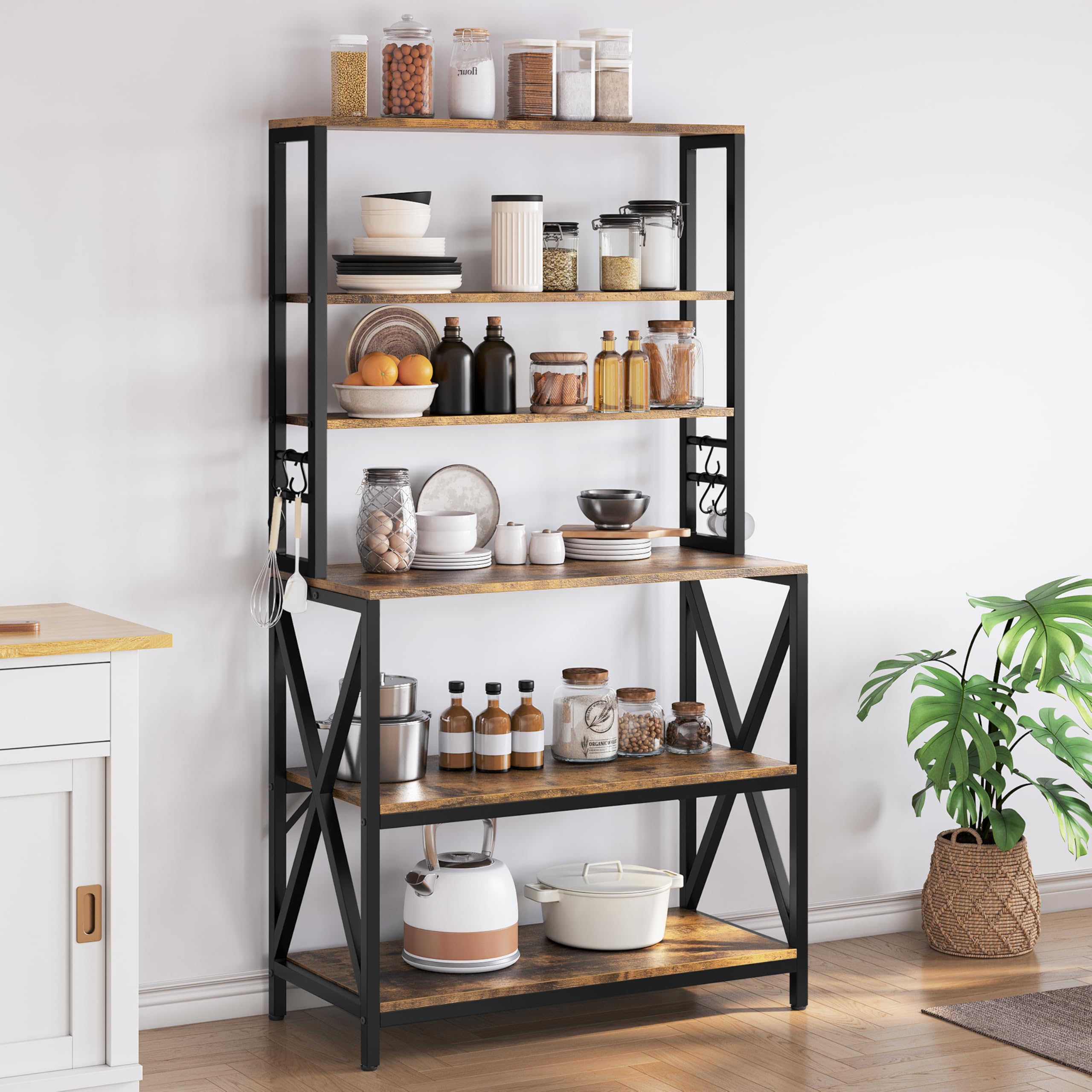 Yaheetech 6-Tier Kitchen Bakers Rack, 31.5 Inch Coffee Bar Table, Farmhouse Microwave Oven Stand Cabinet for Small Spaces, Corne