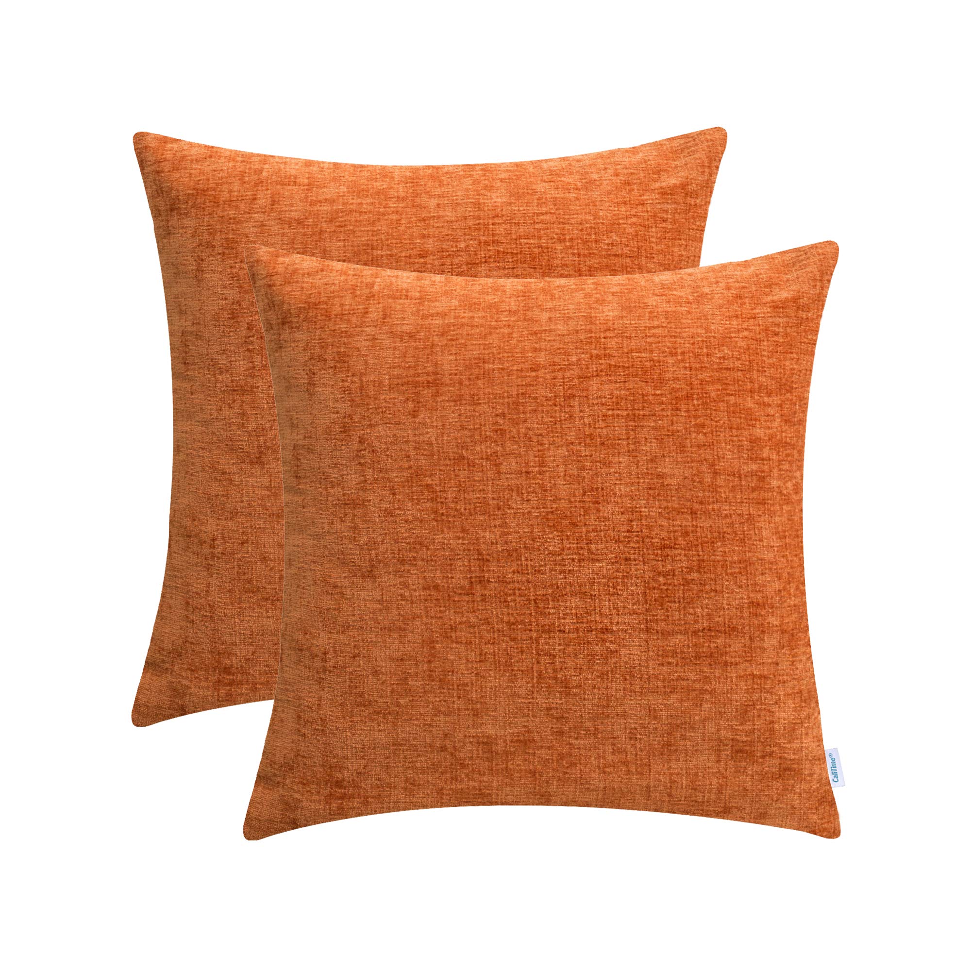 Calitime Fall Pack Of 2 Cozy Throw Pillow Covers Cases For Couch Sofa Home Decoration Solid Dyed Soft Chenille 24 X 24 Inches Bu