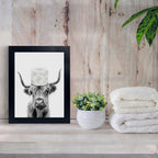 Toilet Paper On Head,Black Framed Funny Animal Prints, Vintage Black And White Rustic Style Cute Bathroom Cow Canvas Art Poster