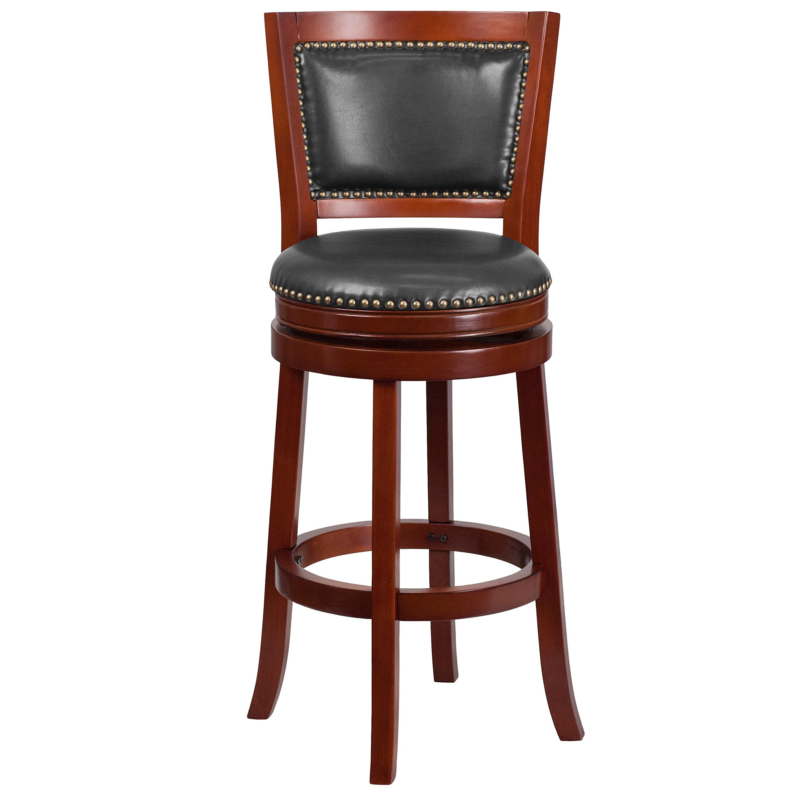 Flash Furniture Ebert 30'' High Dark Cherry Wood Barstool With Open Panel Back And Walnut Leathersoft Swivel Seat