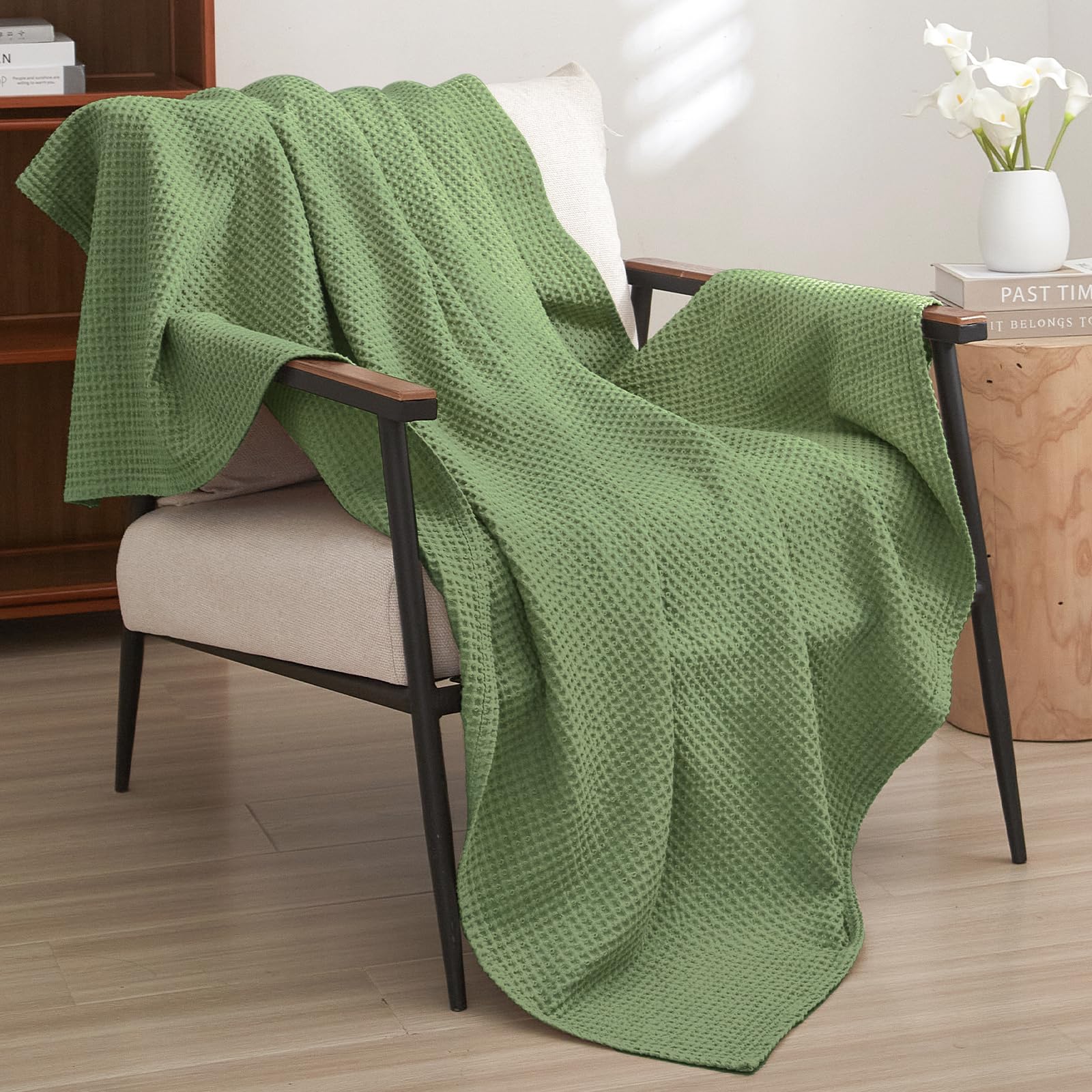 Phf 100% Cotton Waffle Weave Throw Blanket 50 'X60 ', Lightweight Cozy Washed Soft Breathable Throw For Adults And Kids, Great