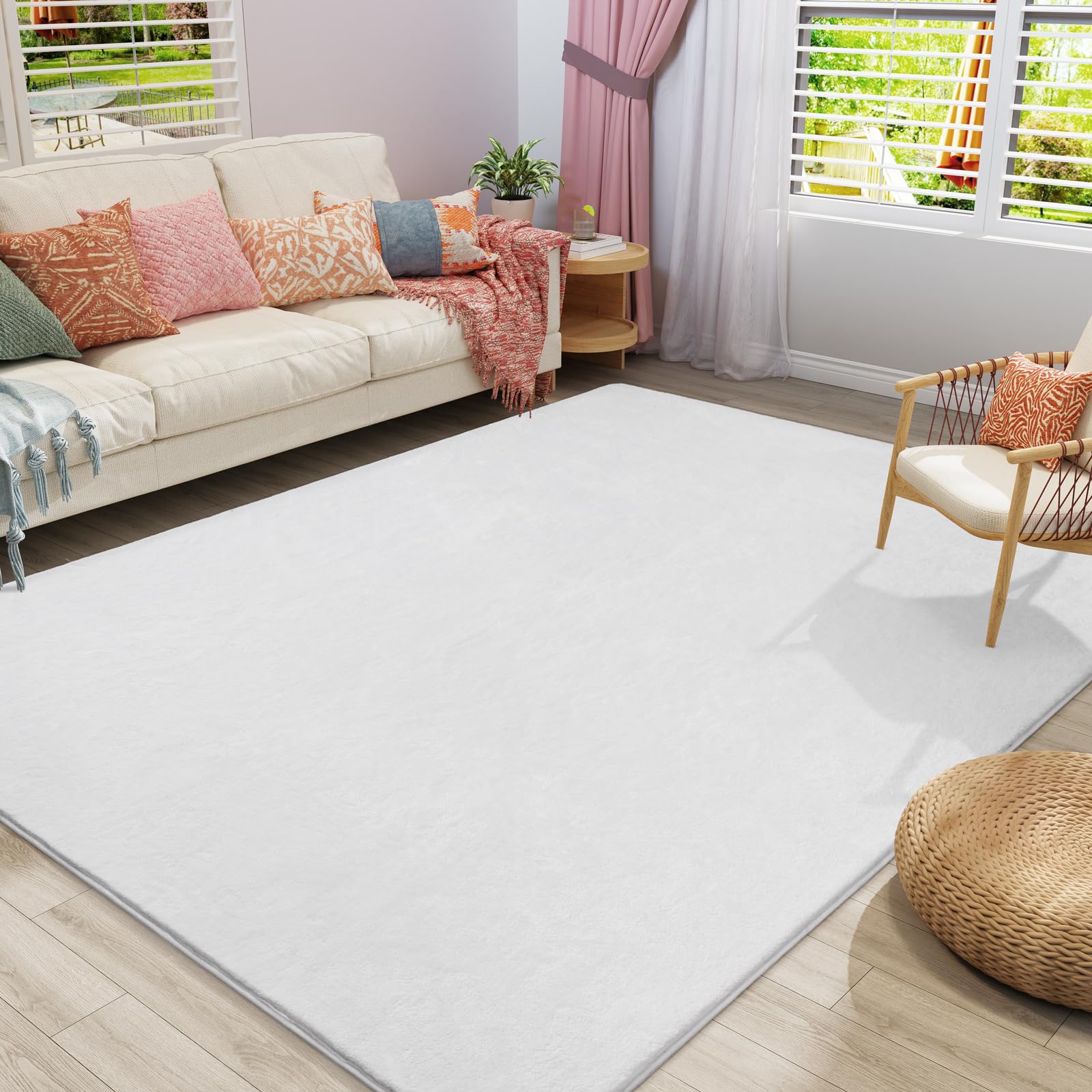 Amearea Large Modern Area Rugs for Bedroom Living Room, 5x8 Feet White Thickened Memory Foam Rug, Fluffy Indoor Washable Rugs No