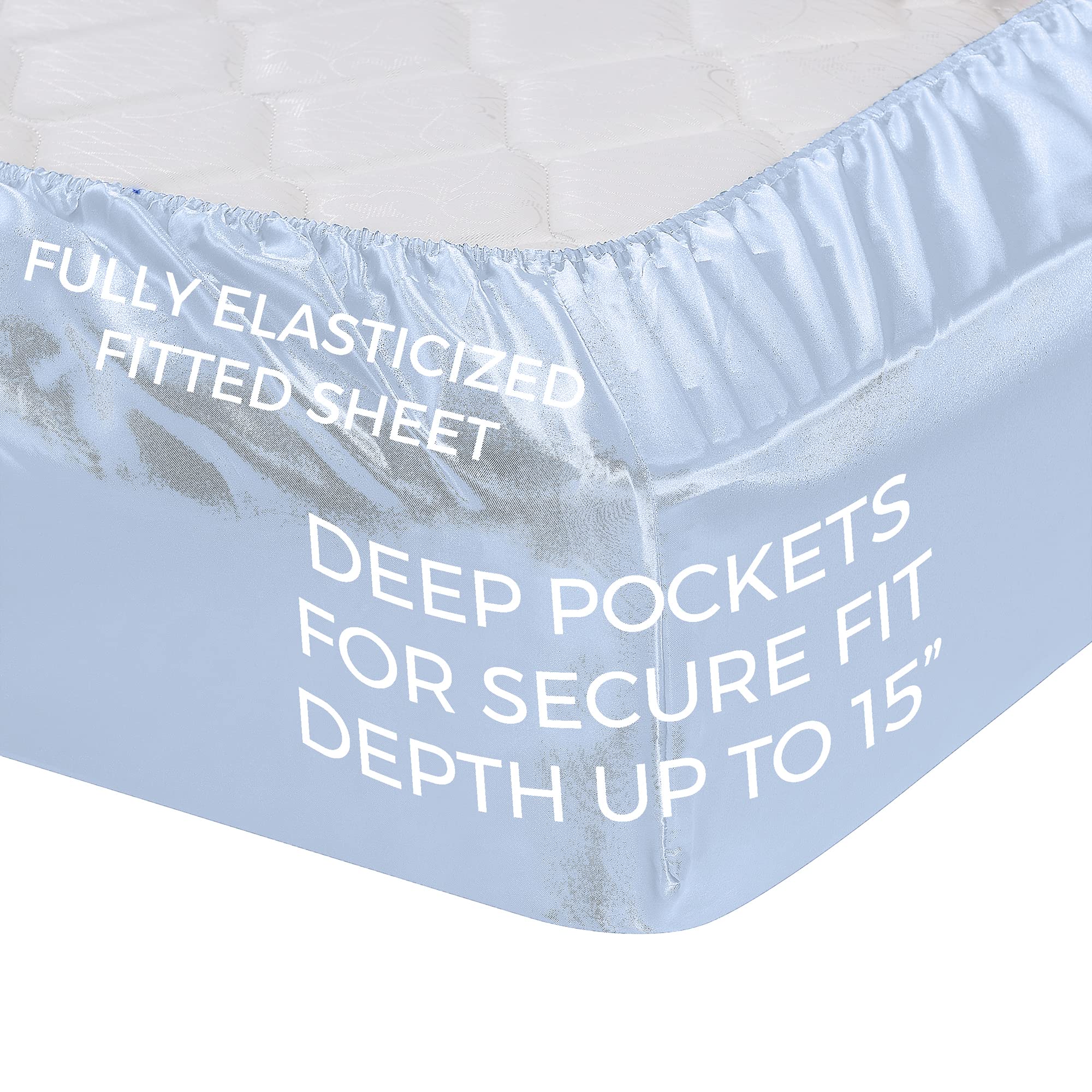 Satin Sheets Twin [3-Piece, Baby Blue] Hotel Luxury Silky Bed Sheets - Extra Soft 1800 Microfiber Sheet Set, Wrinkle, Fade, Stai