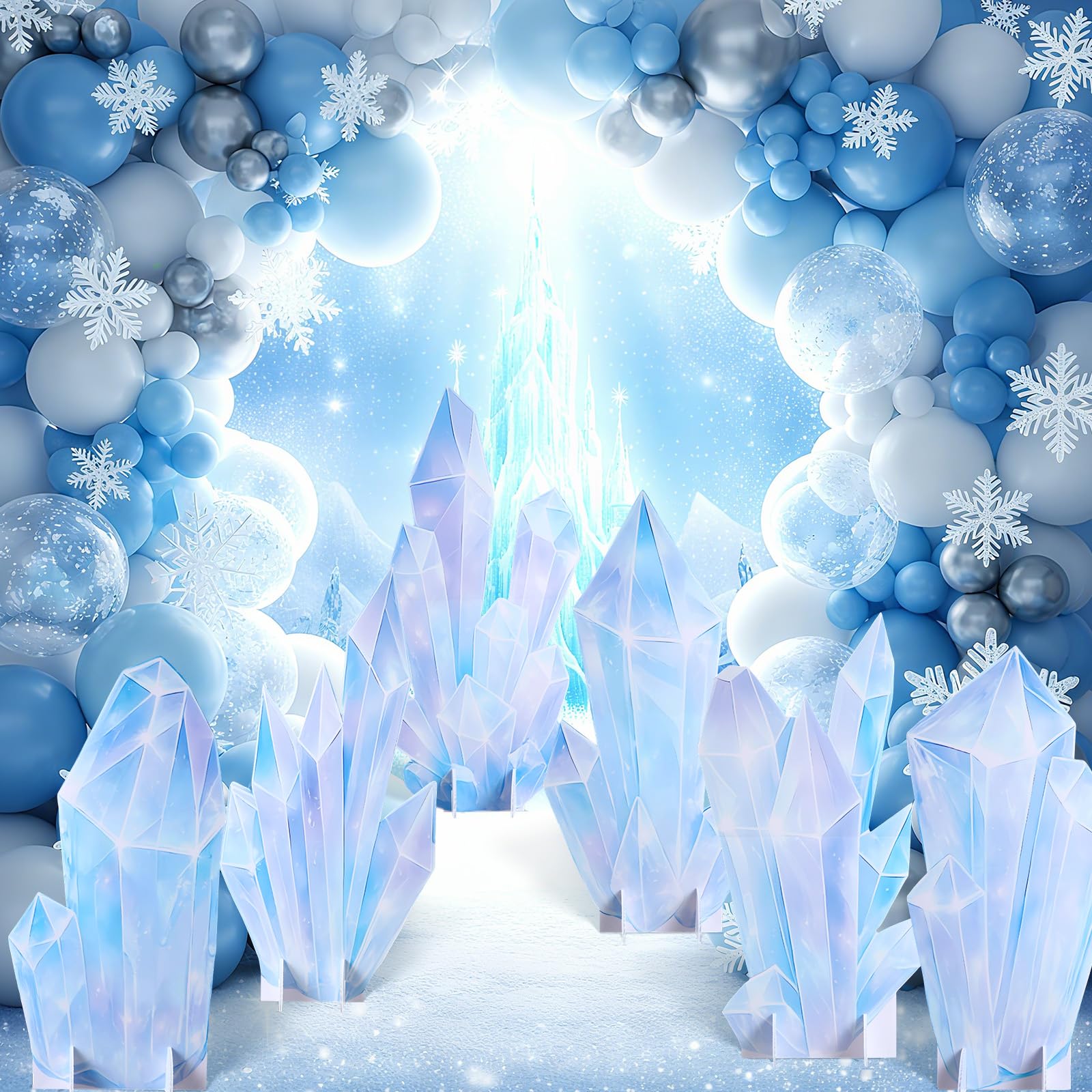 Novabright 6 Pcs Icicle Style Standees Standup Cutout Winter Wonderland Princess Party Decorations Backdrop Photo Props for Snow