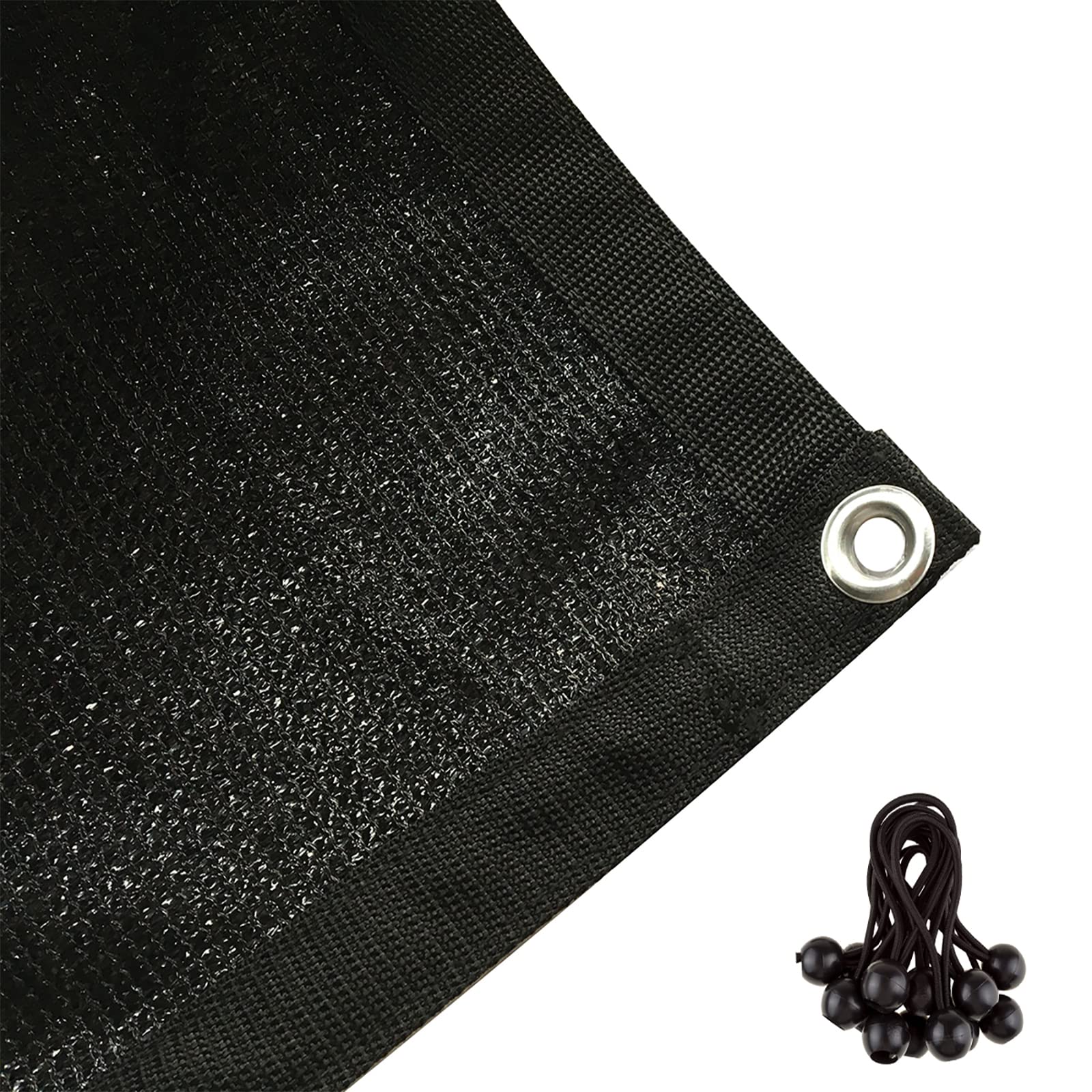 Shatex 90% Shade Fabric 6X20Ft Sun Shade Cloth With Grommets For Pergola Cover Canopy Black, 12 Bungee Balls
