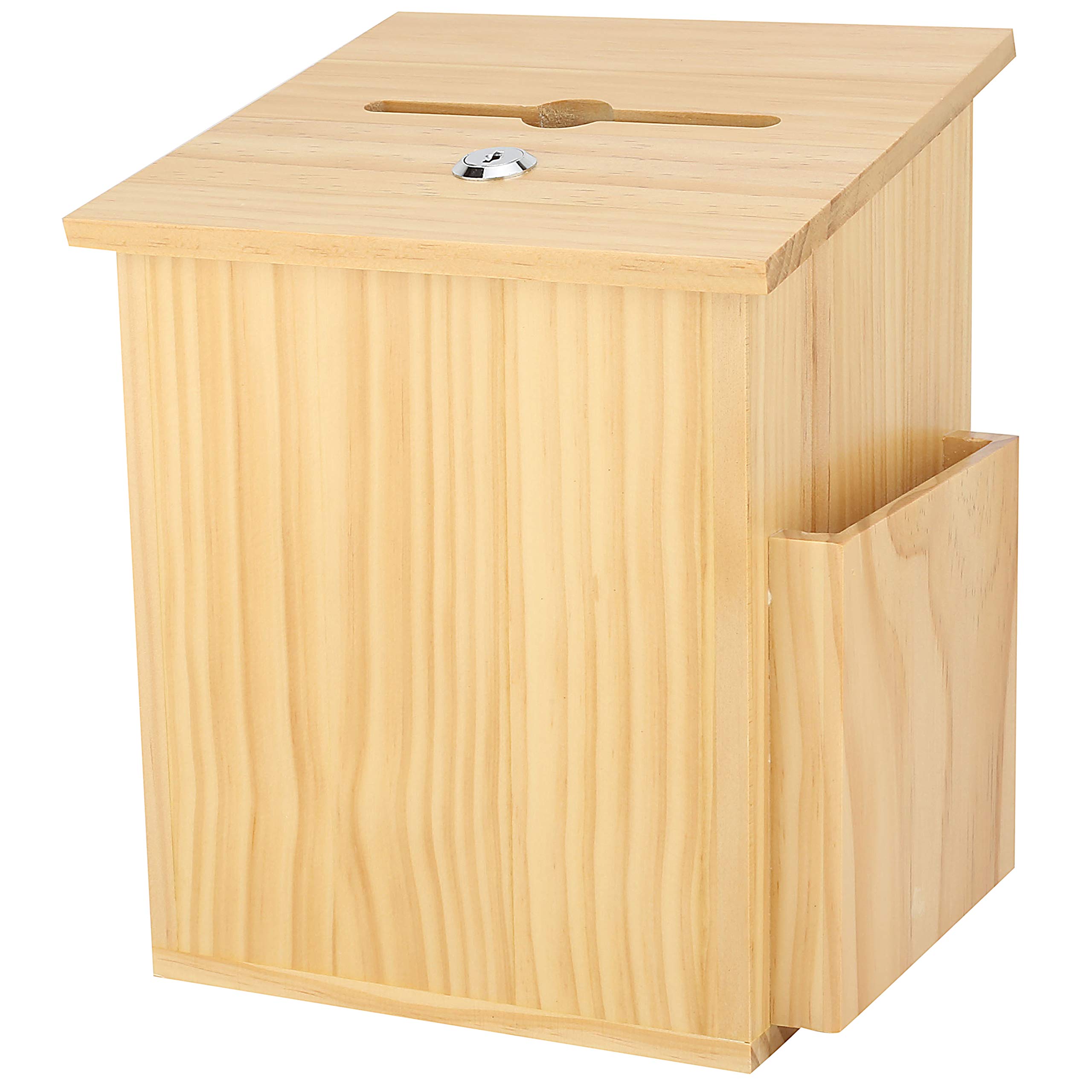 Wood Charity Donation Collection Box Office Suggestion Ballot Box With Wide Slot For Envelopes And Suggestion Comment Forms, Sid