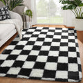 KICMOR Black and White Rug for Bedroom Living Room, 4x6 Fluffy Checkered Shag Area Rug Fuzzy Carpet, Soft Shaggy Plush Checkerbo