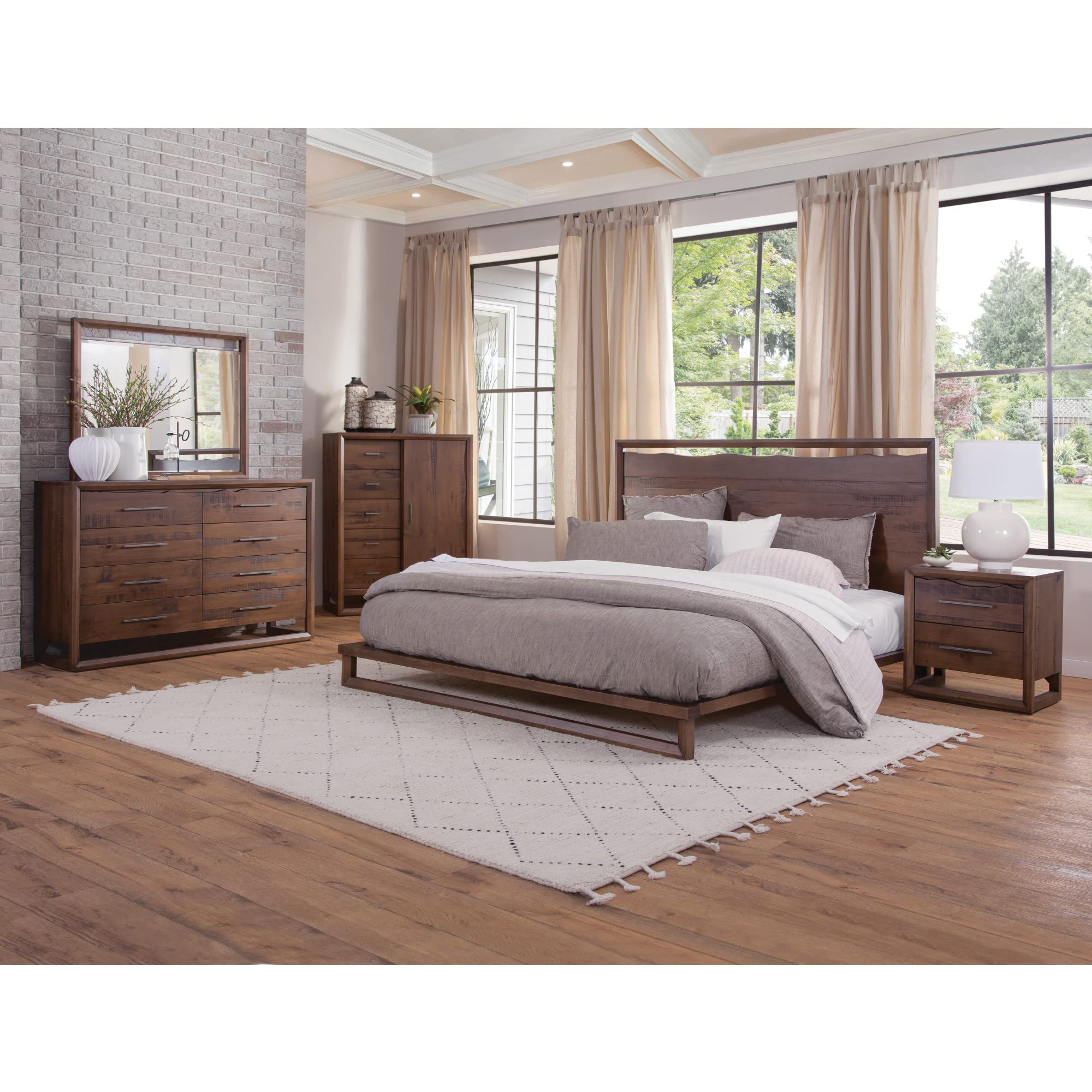 Steve Silver Lofton Gentleman's, Solid Pine, Modern Rustic Style, Five Drawers, Sliding Door, Mocha Finish, Brown Chest, 40 x 52.12 x 20