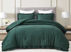 Chezmoi Collection Nora Emerald Green Comforter Set Full Size 3-Piece Fluffy Soft Lightweight Bedding Ruffled Edge Trim Stone-Wa