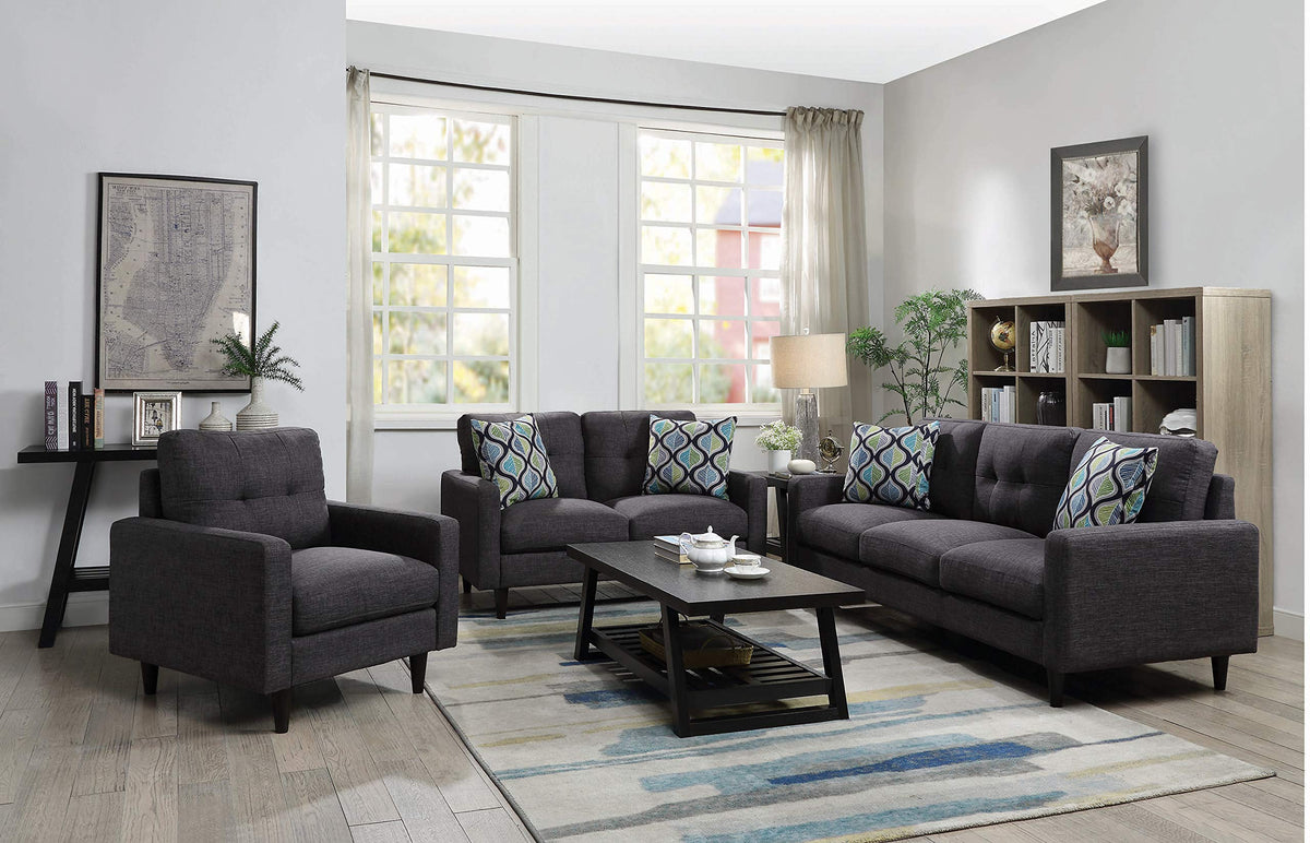 Coaster Home Furnishings Watsonville 3-Piece Cushion Back Living Room Set Grey