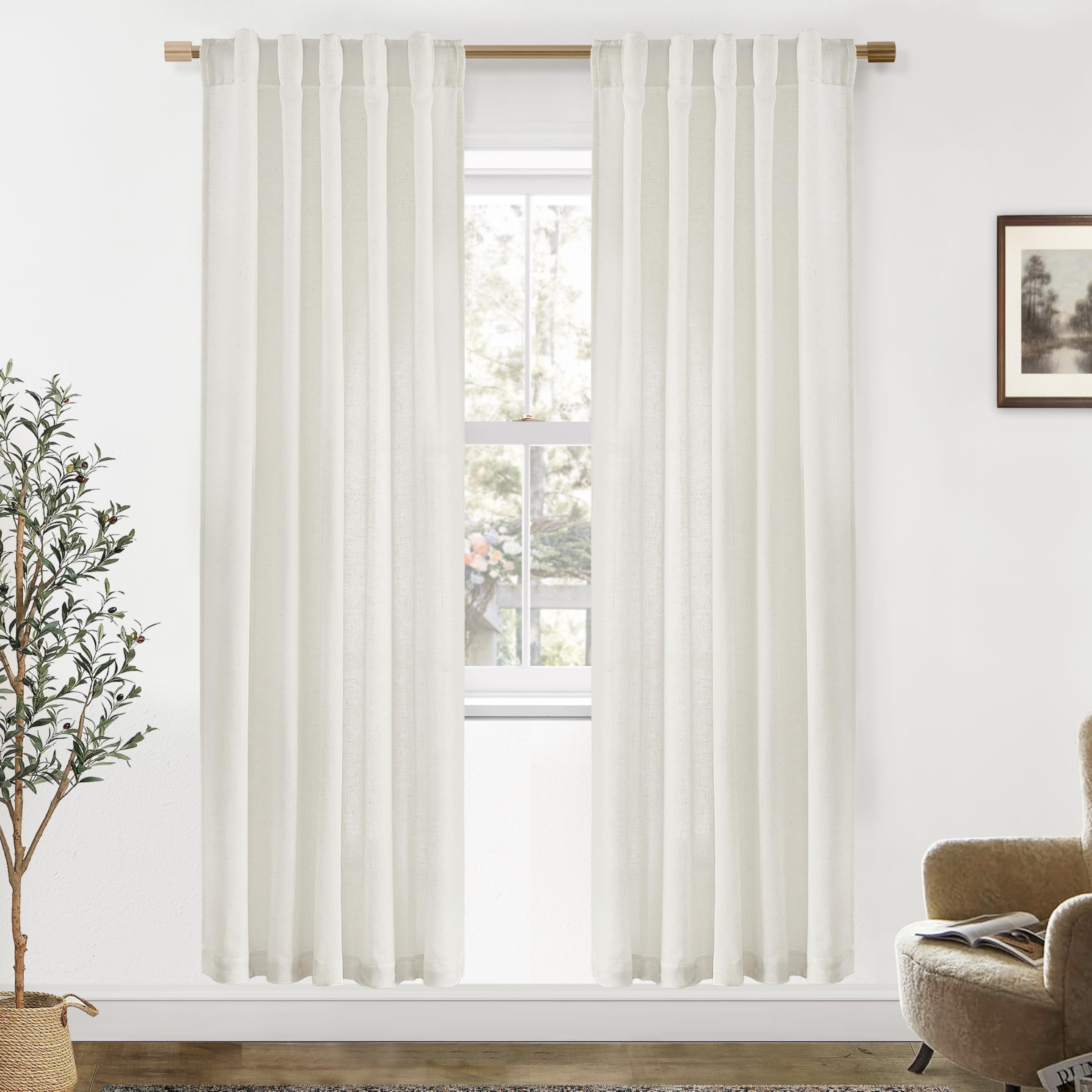 PANELSBURG 80 Inch Curtains for Bedroom Closet Door,Linen Boho Semi Sheer Back Tab Pleated Easy Open Sliding Closet Door Curtain