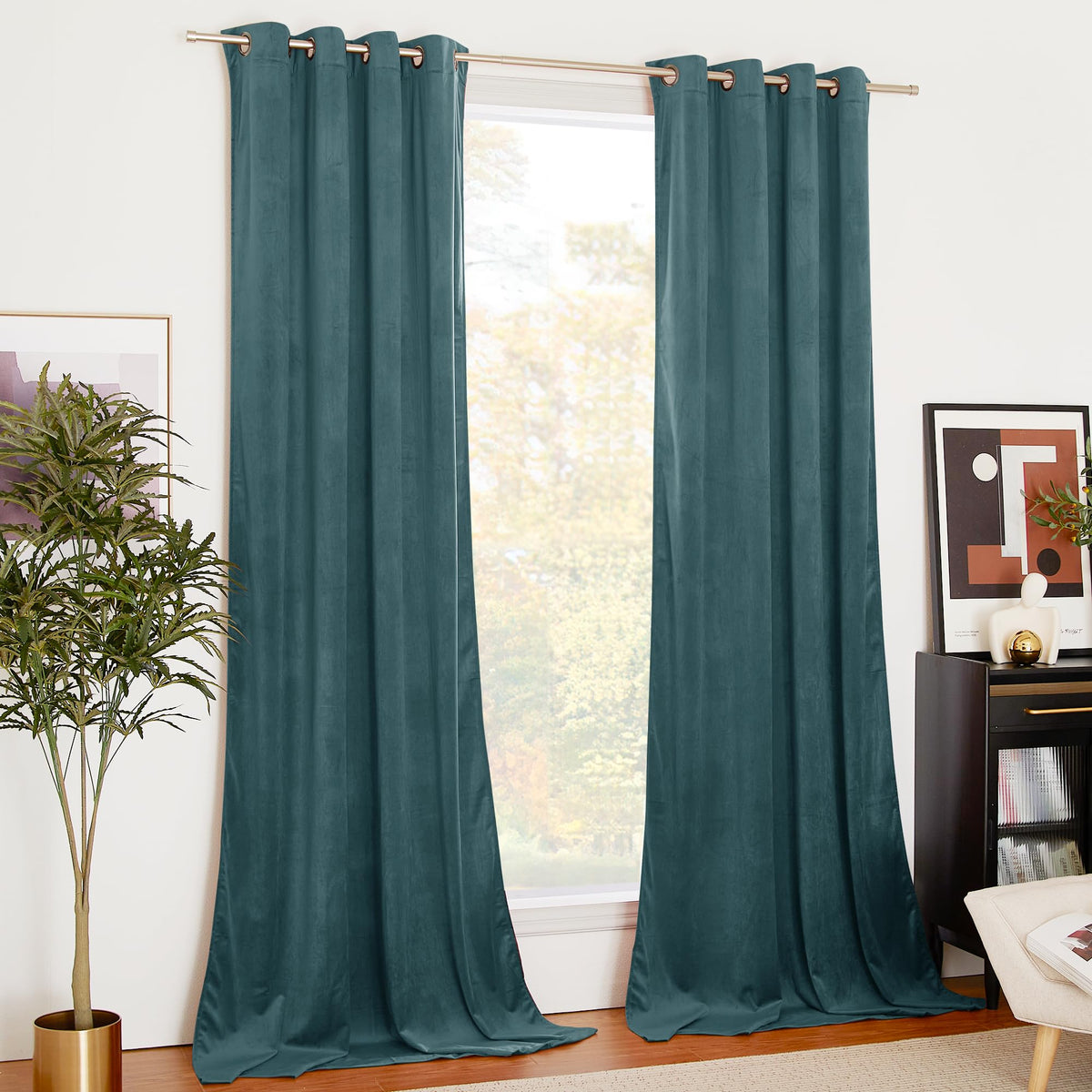 Nicetown Greyish Blue Velvet Curtains 108 Inches Long, Insulated Velvet Drapes For Patio, Solid Heavy Matt Drapes, Extra Long Wi