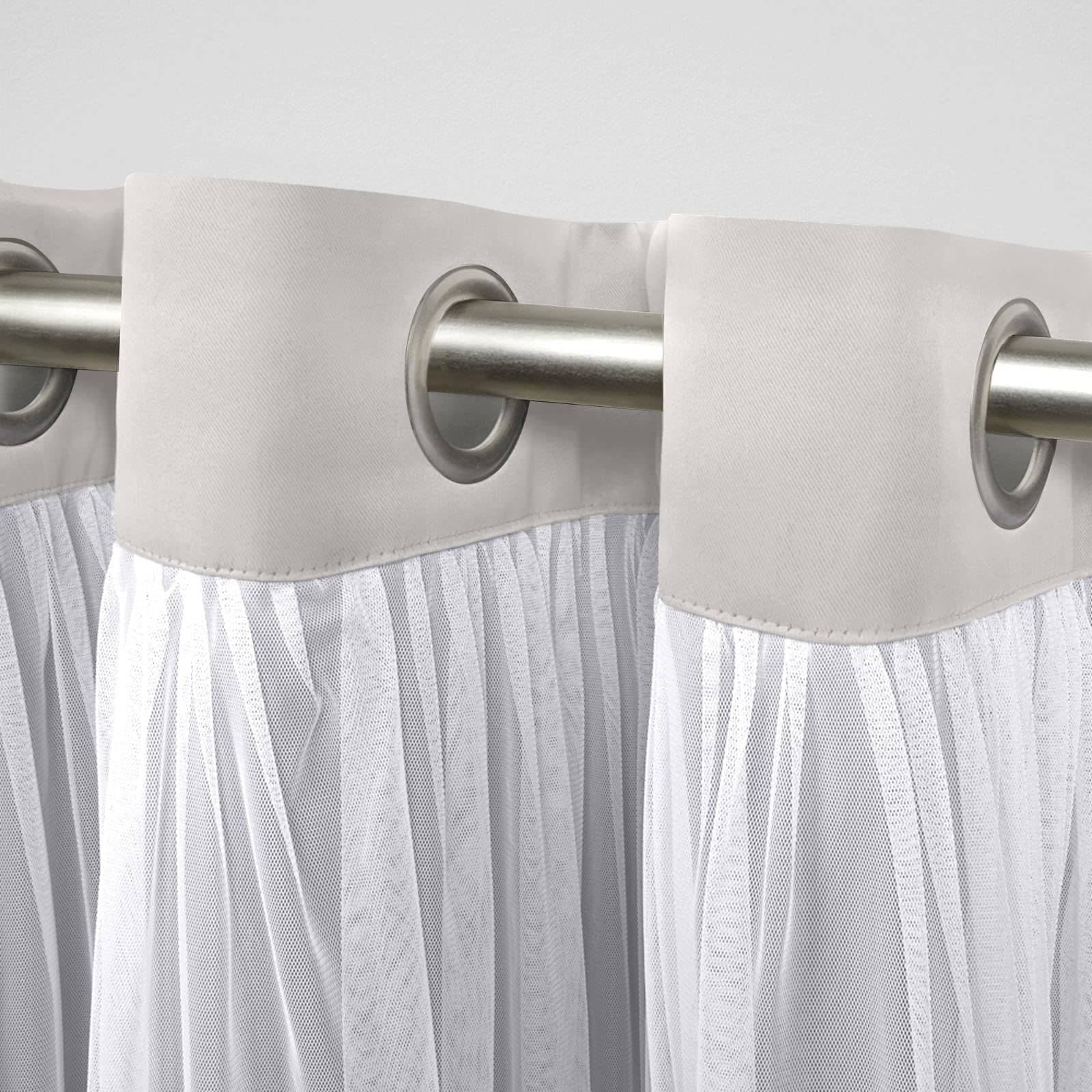Exclusive Home Catarina Layered Room Darkening Blackout And Sheer Grommet Top Valance, 52''X18'', Cloud Grey