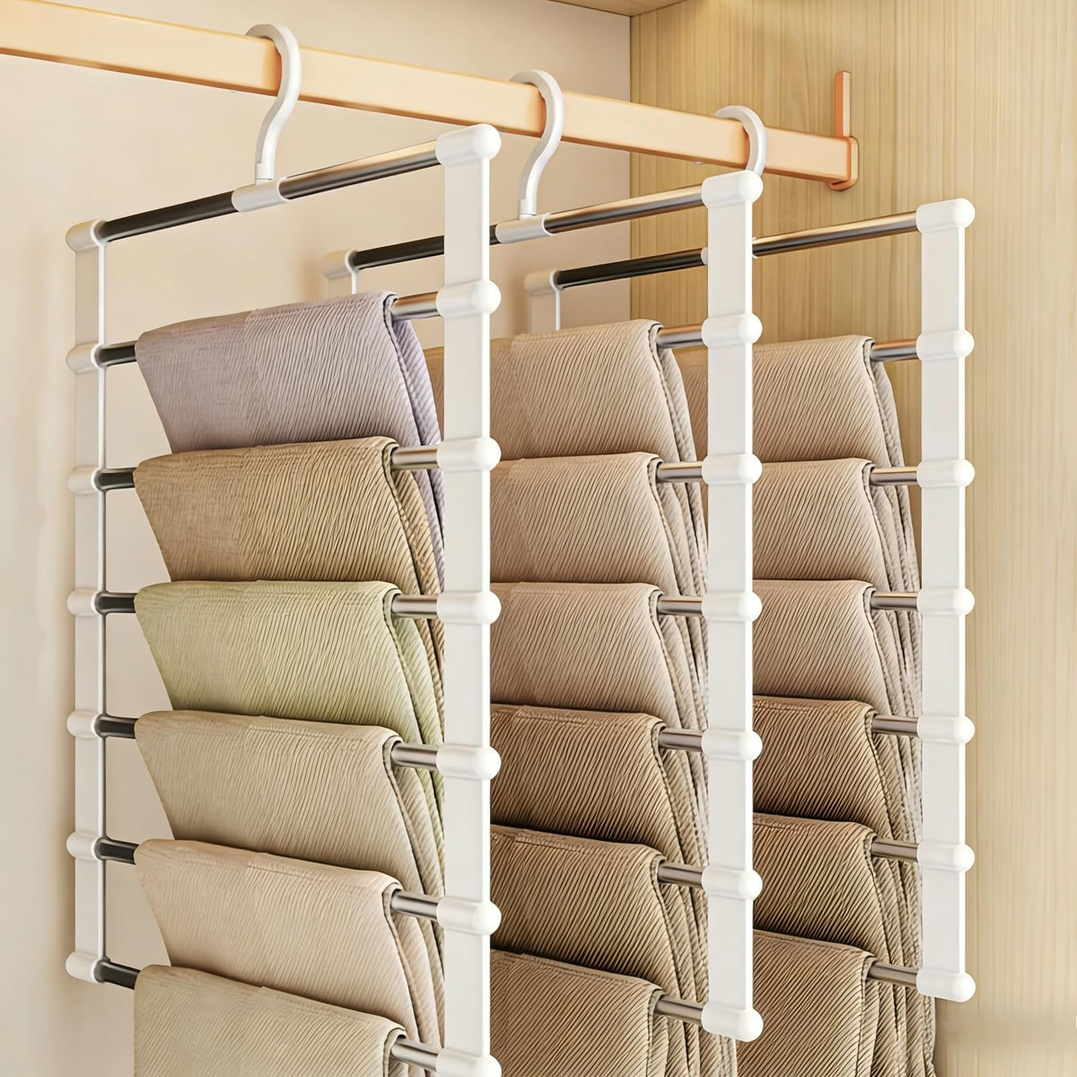 SEVEN LUCKY LIGHT Pants Hangers Space Saving, 3pk 6 Tier 18 Pants Leggings