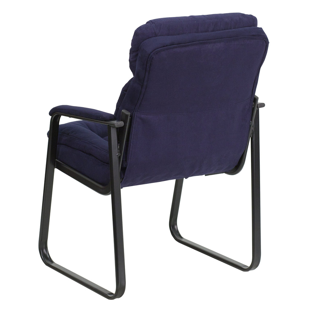 Flash Furniture Isla Navy Microfiber Executive Side Reception Chair with Lumbar Support and Sled Base