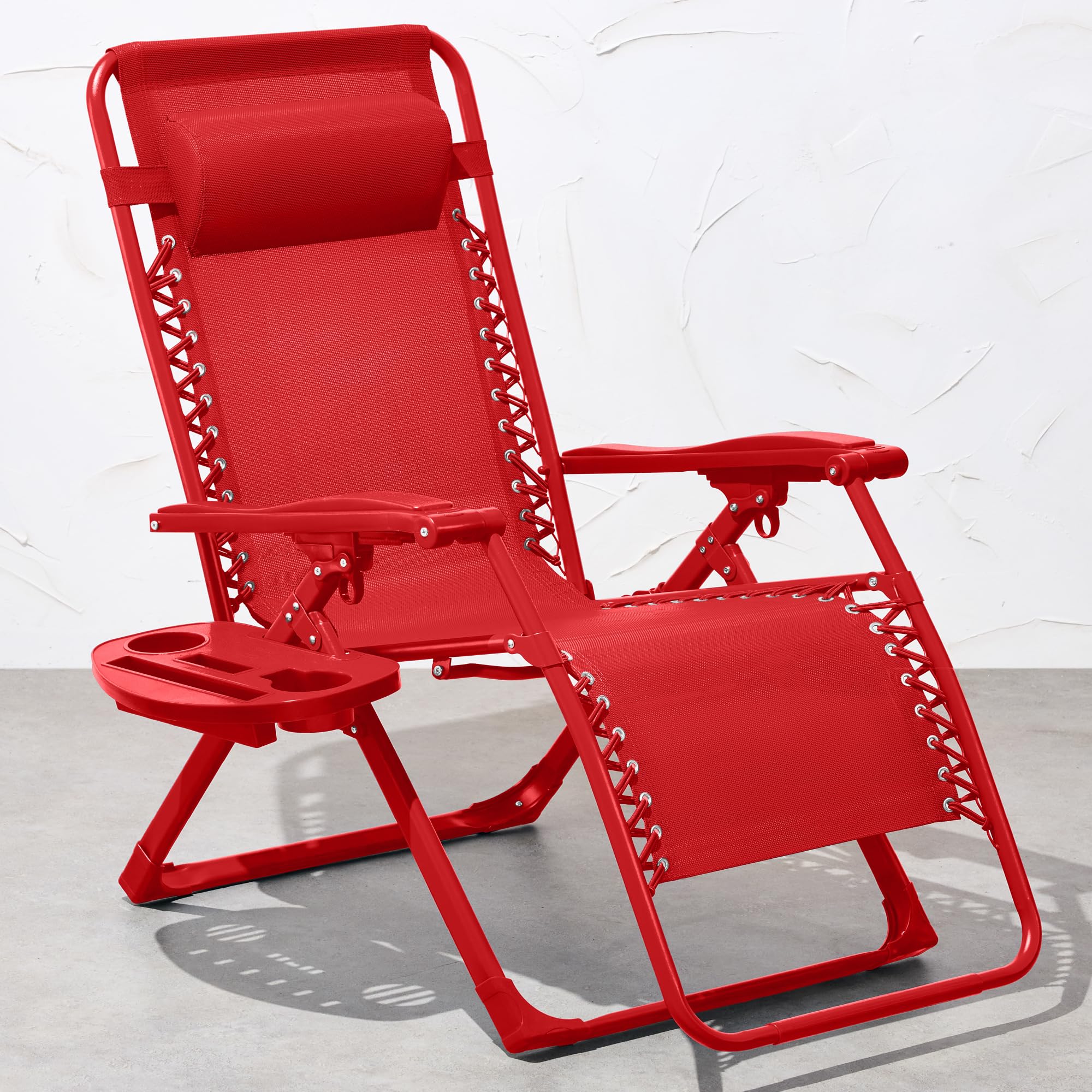 Best Choice Products Adjustable Zero Gravity Chair, Monochromatic Color Folding Patio Recliner W/Side Tray, Headrest - Chili
