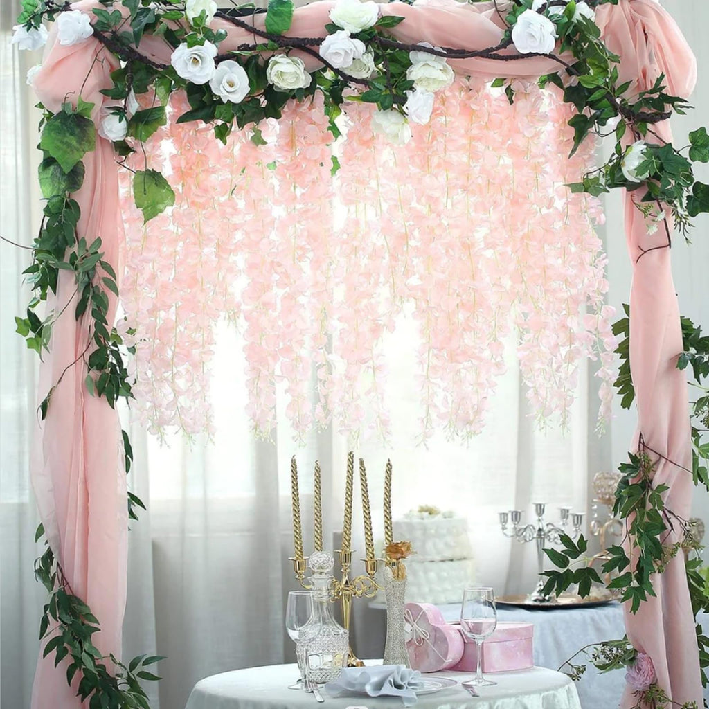 Light Pink Artificial Wisteria Flower Vines, 3.77 Feet Light Pink Wisteria Hanging Flowers Garland, 5 Pack Fake Light Pink Wiste