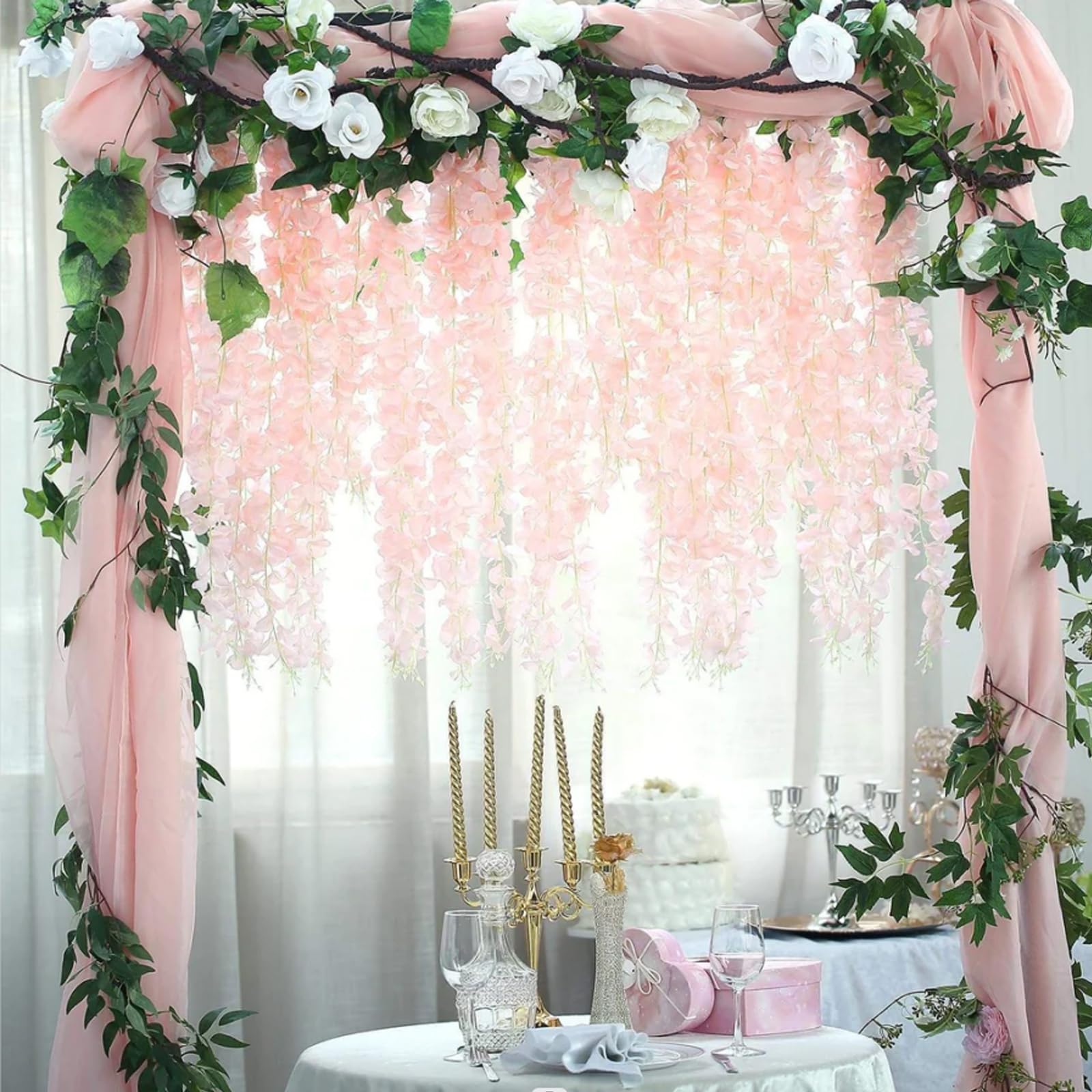 Light Pink Artificial Wisteria Flower Vines, 3.77 Feet Light Pink Wisteria Hanging Flowers Garland, 5 Pack Fake Light Pink Wiste