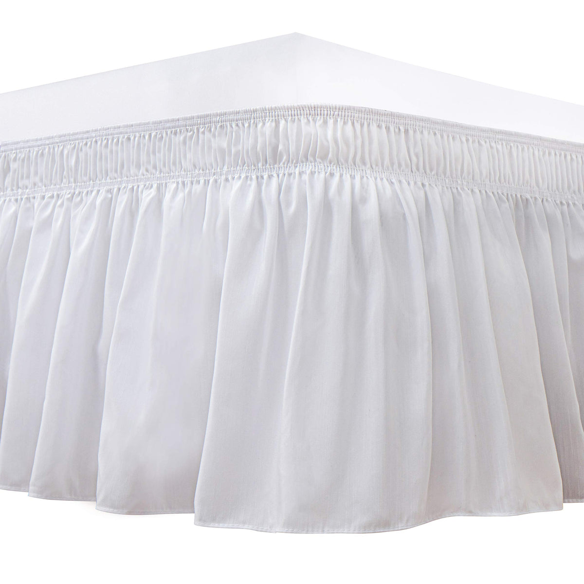 Biscaynebay Wrap Around Bed Skirts For King & Cal King Beds Extra Long Drop Of 25', White Adjustable Elastic Dust Ruffles Easy