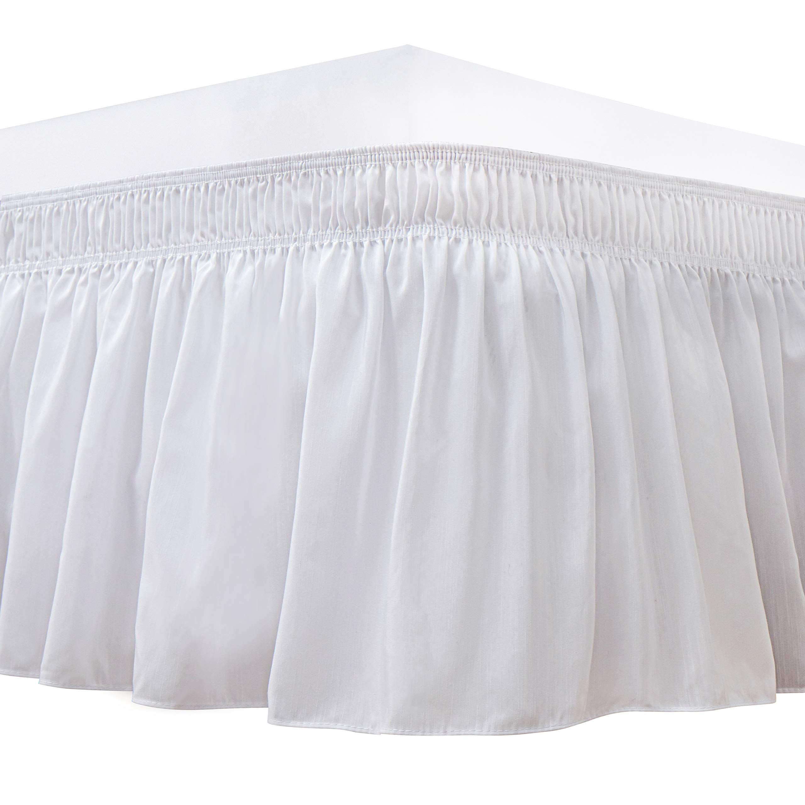 Biscaynebay Wrap Around Bed Skirts For King & Cal King Beds Extra Long Drop Of 25', White Adjustable Elastic Dust Ruffles Easy