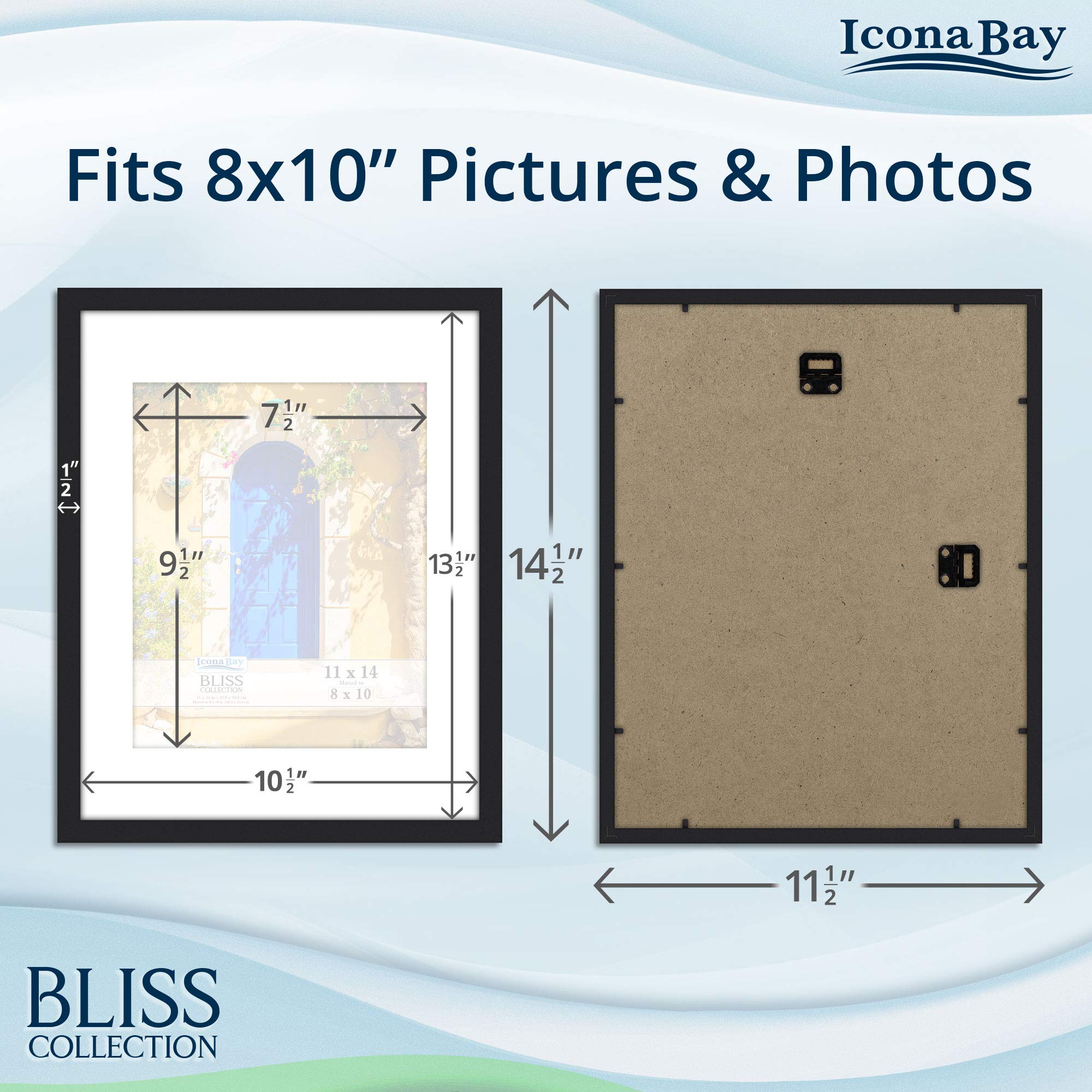 Icona Bay 11X14 Black Picture Frame With Removable Mat For 8X10 Photo, Modern Style Wood Composite Frame, Wall Mount Only, Bliss