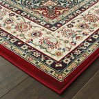 HomeRoots Polypropylene 1' x 3' Red Ivory Machine Woven Oriental Indoor Area Rug
