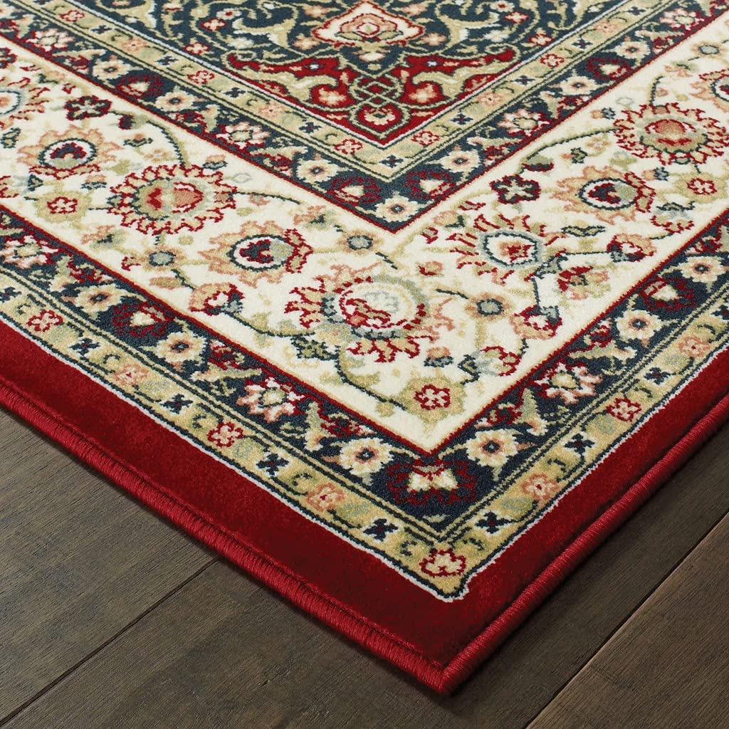 HomeRoots Polypropylene 1' x 3' Red Ivory Machine Woven Oriental Indoor Area Rug