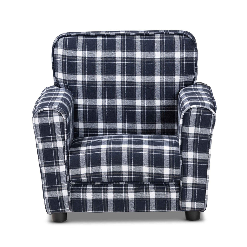 Baxton Studio Talma Modern and Contemporary Blue and White Plaid Fabric Upholstered Kids Armchair, BlueWhite