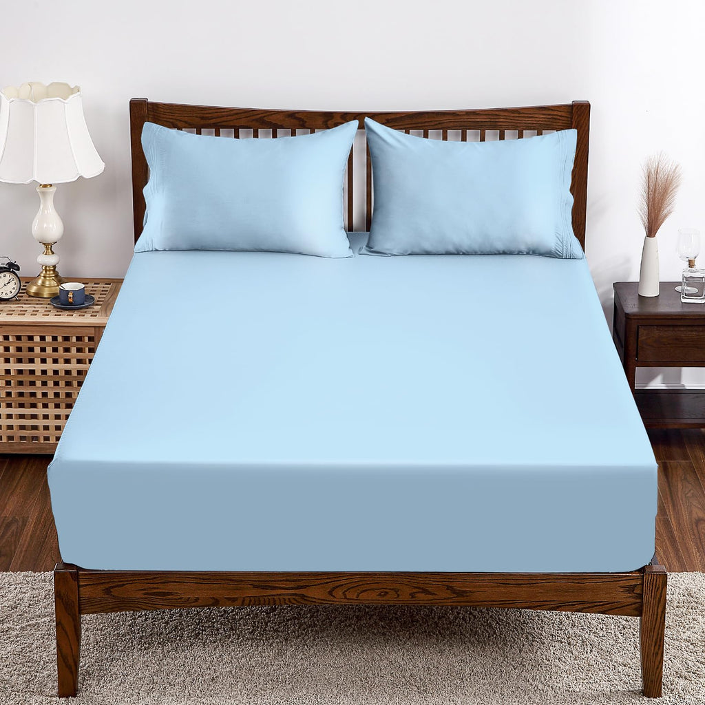Bamboo Viscose Fitted Sheet 1 Pack Twin-XL/Split King Size Only,400 Thread Count,8-16'' Deep Pocket,Bottom Sheet Colorfast Soft 