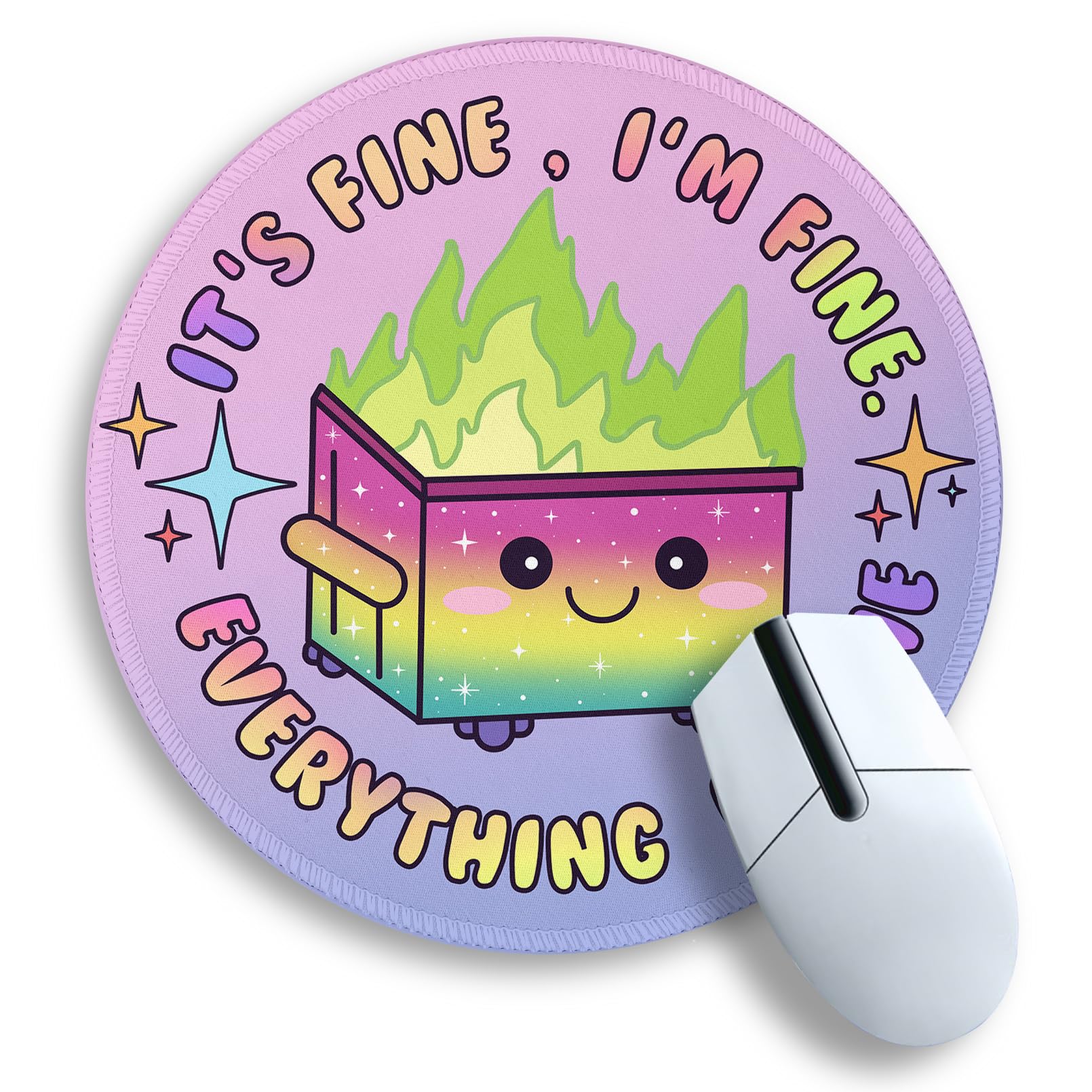 Gctriki Gradient Dumpster On Fire Mouse Pad, Cute Round Mouse Pads For Desk, Funny Purple Mousepad For Laptop Gaming, Stitched E