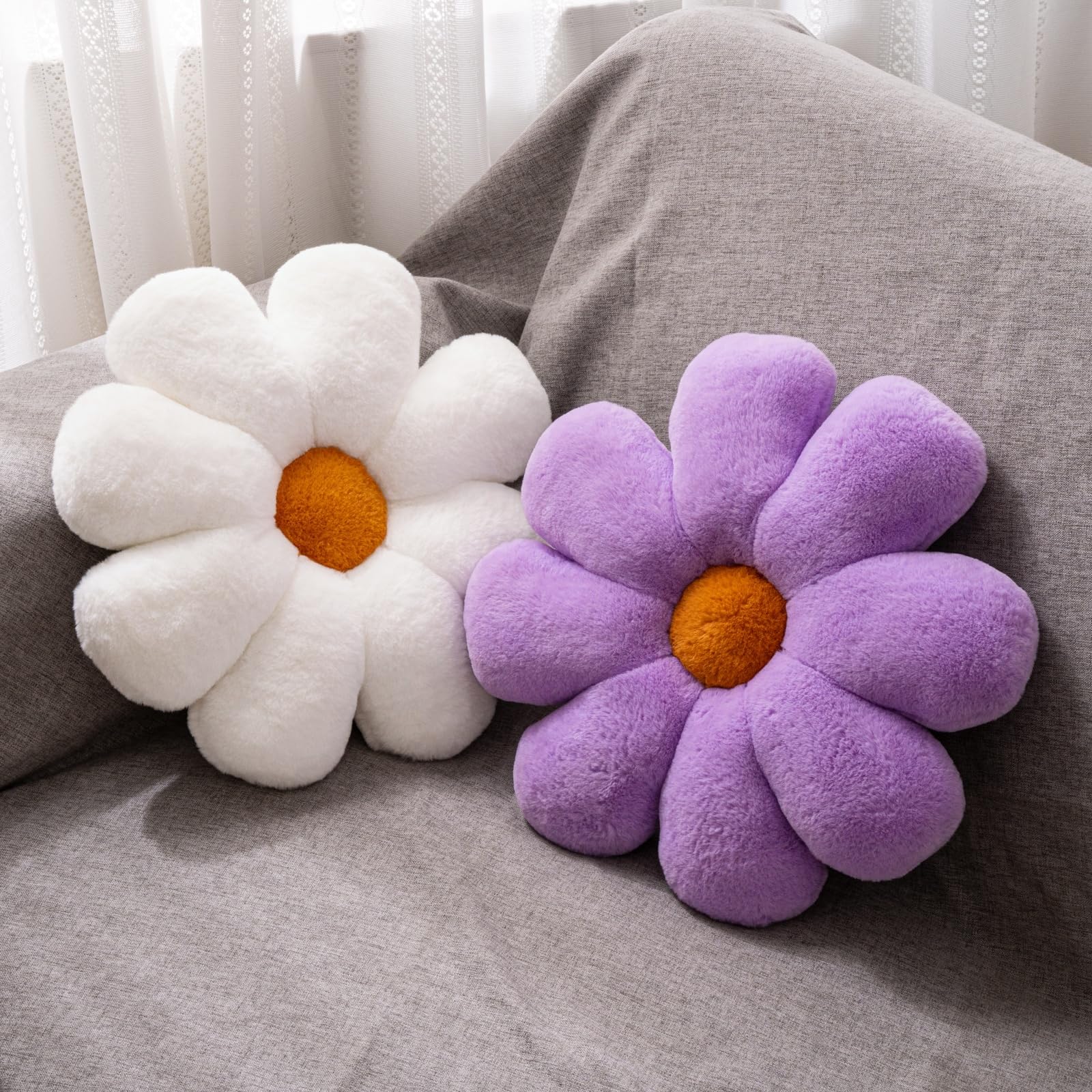 Jznexd 2Pcs Lavender Flower Throw Pillow, Lavender White Daisy Flower Throw Pillows Set, Cute Preppy Room Decor Aesthetic Throw