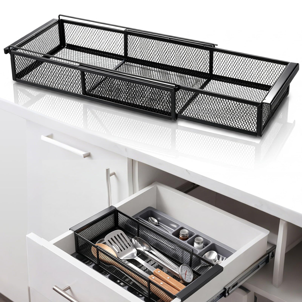 LemonRoad 1 Pcs Expandable Drawer Organizer Metal, Black