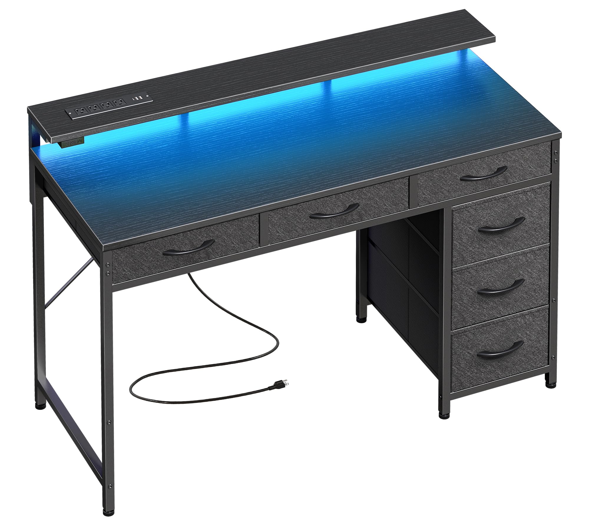Huuger Gaming Desk With 6 Drawers, Computer Desk With Led Lights Power Outlets And Type-C, 39 Inch Office Desk With Storage, Monitor Stand, Writing Desk Work Desk Home Office, Bedroom, Study, Black