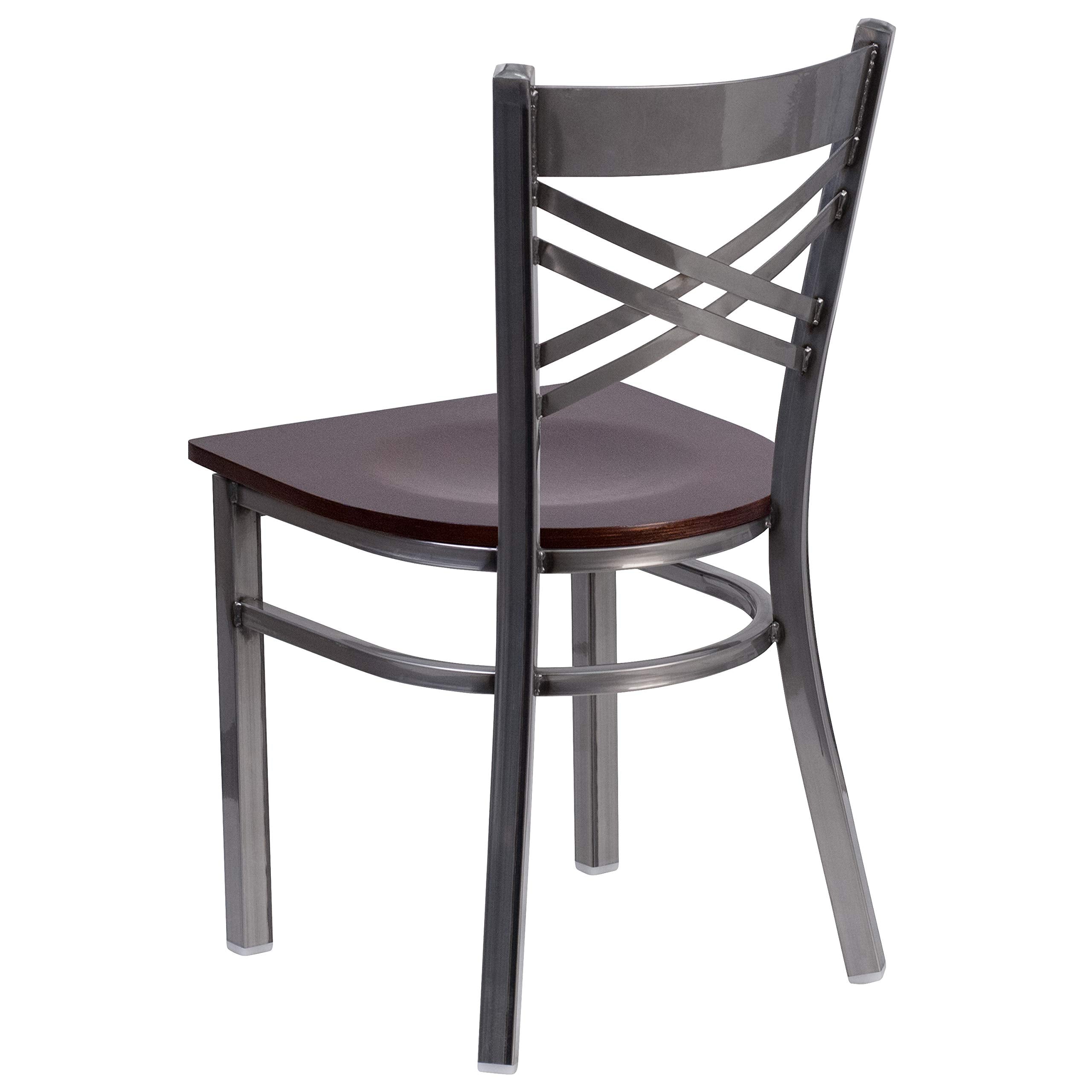 Flash Furniture Hercules Series Clear Coated ''X'' Back Metal Restaurant Chair - Walnut Wood Seat