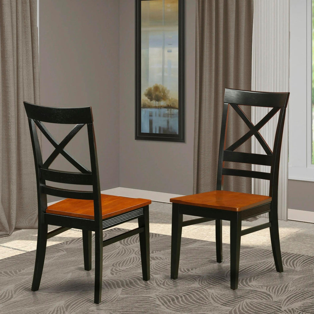 East West Furniture QUC-BLK-W Quincy Kitchen Dining Cross Back Wooden Seat Chairs, Set of 2, Black & Cherry