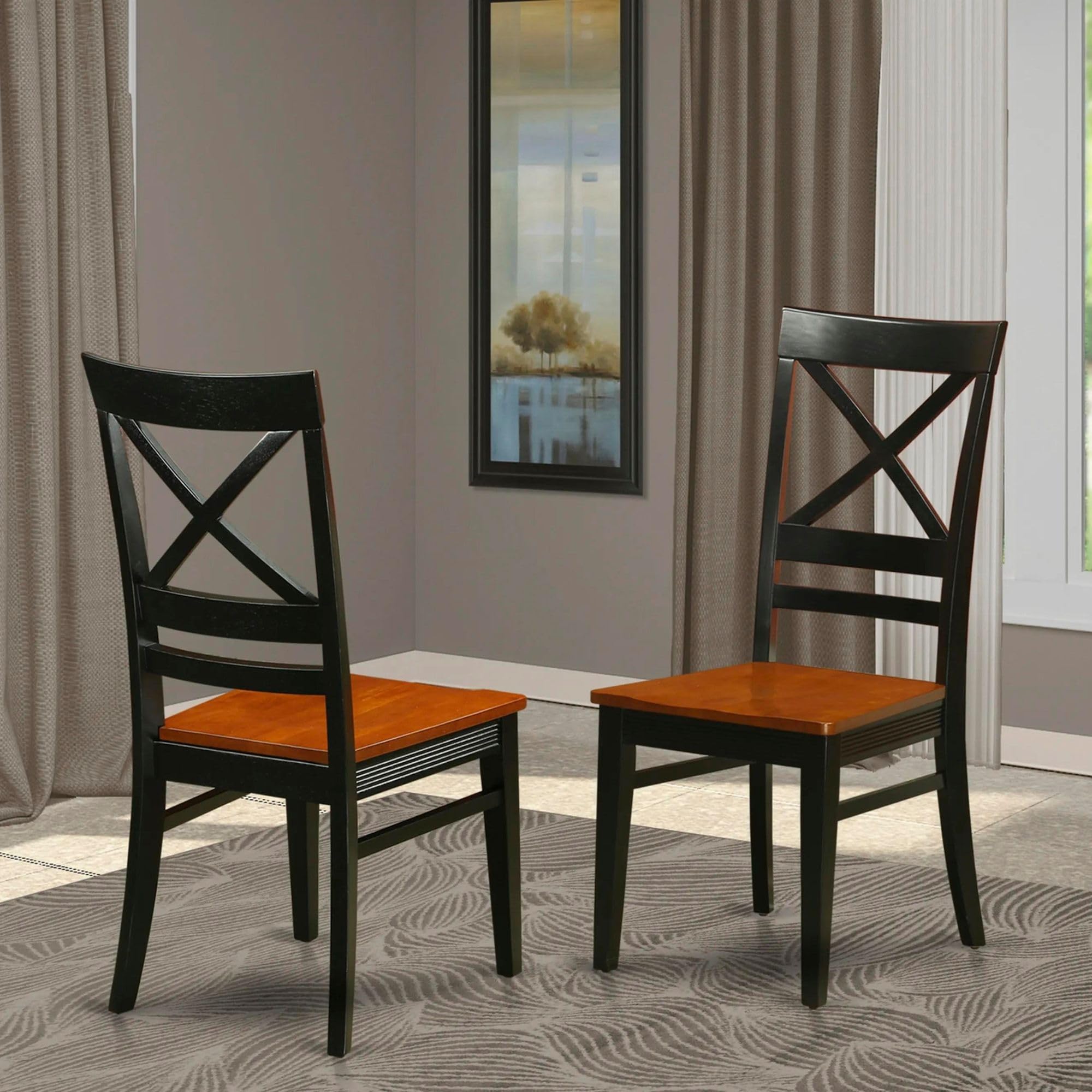 East West Furniture QUC-BLK-W Quincy Kitchen Dining Cross Back Wooden Seat Chairs, Set of 2, Black & Cherry