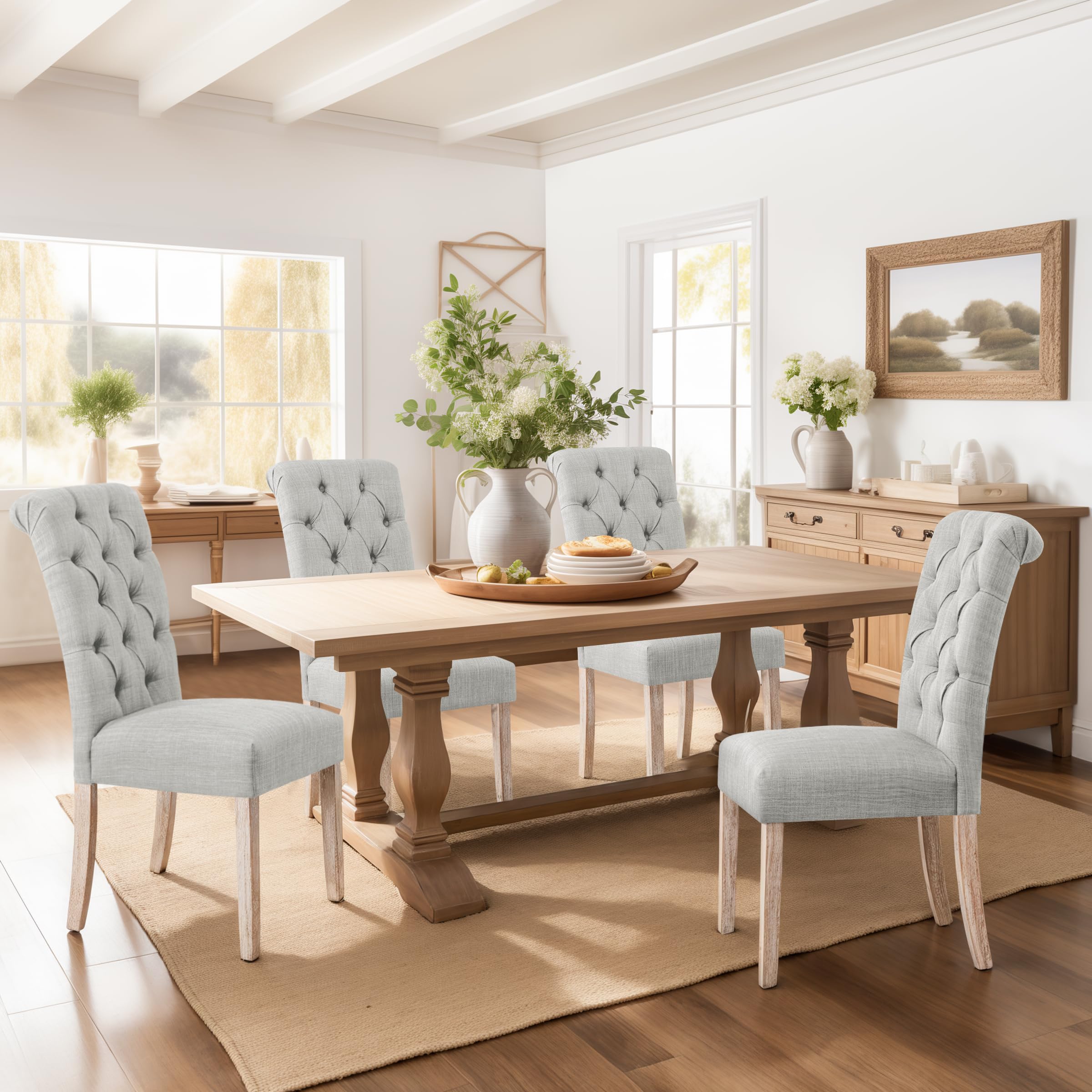 Chun Yi Tufted Dining Chairs Set Of 4, Upholstered Fabric Dining Room Chairs With Button Tufted Back And Solid Wood Legs, Parson