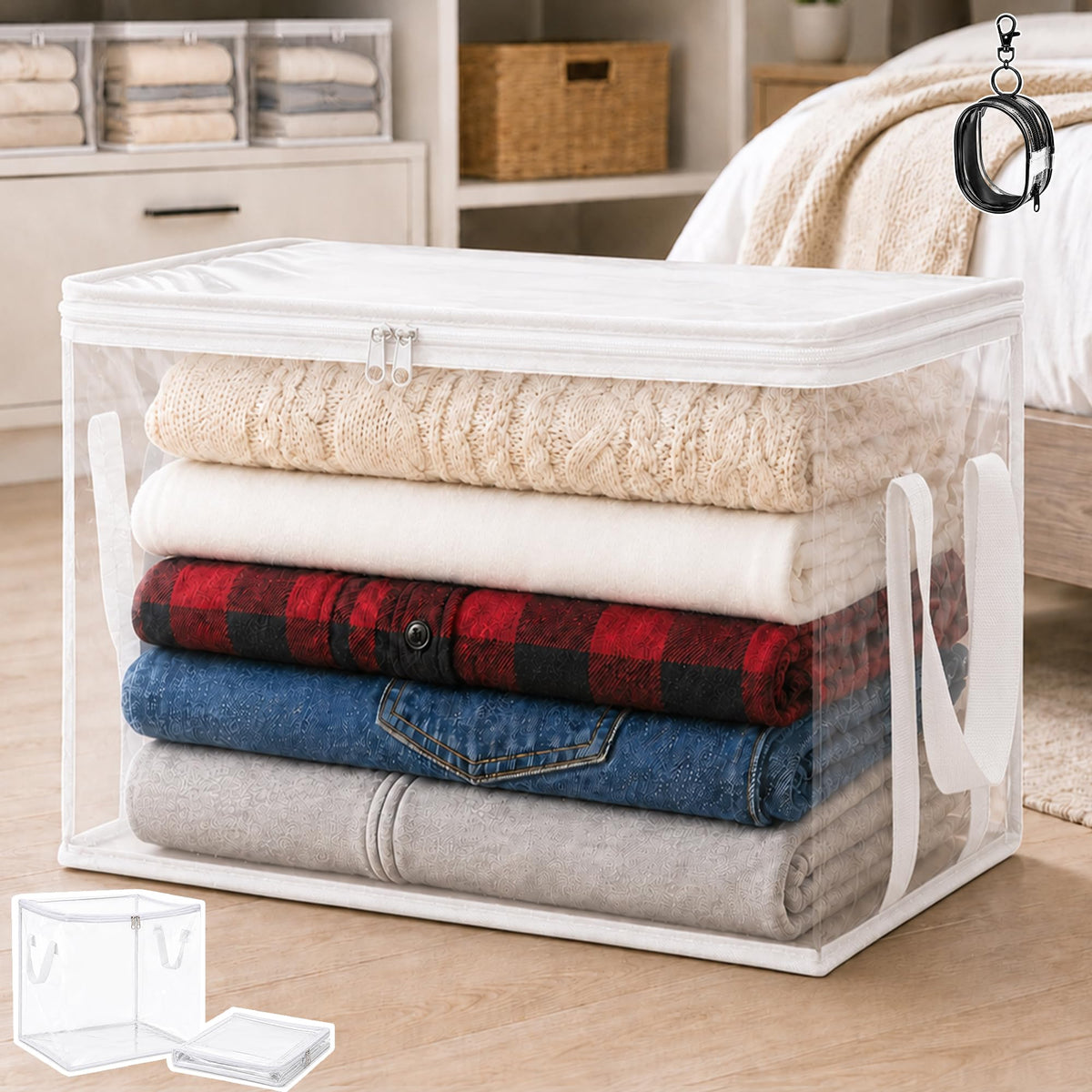LISINUO Clear Storage Bins with Lids, Plastic Storage Boxes and Closet Organizers for Under Bed Toy Storage, Foldable Moving Bag