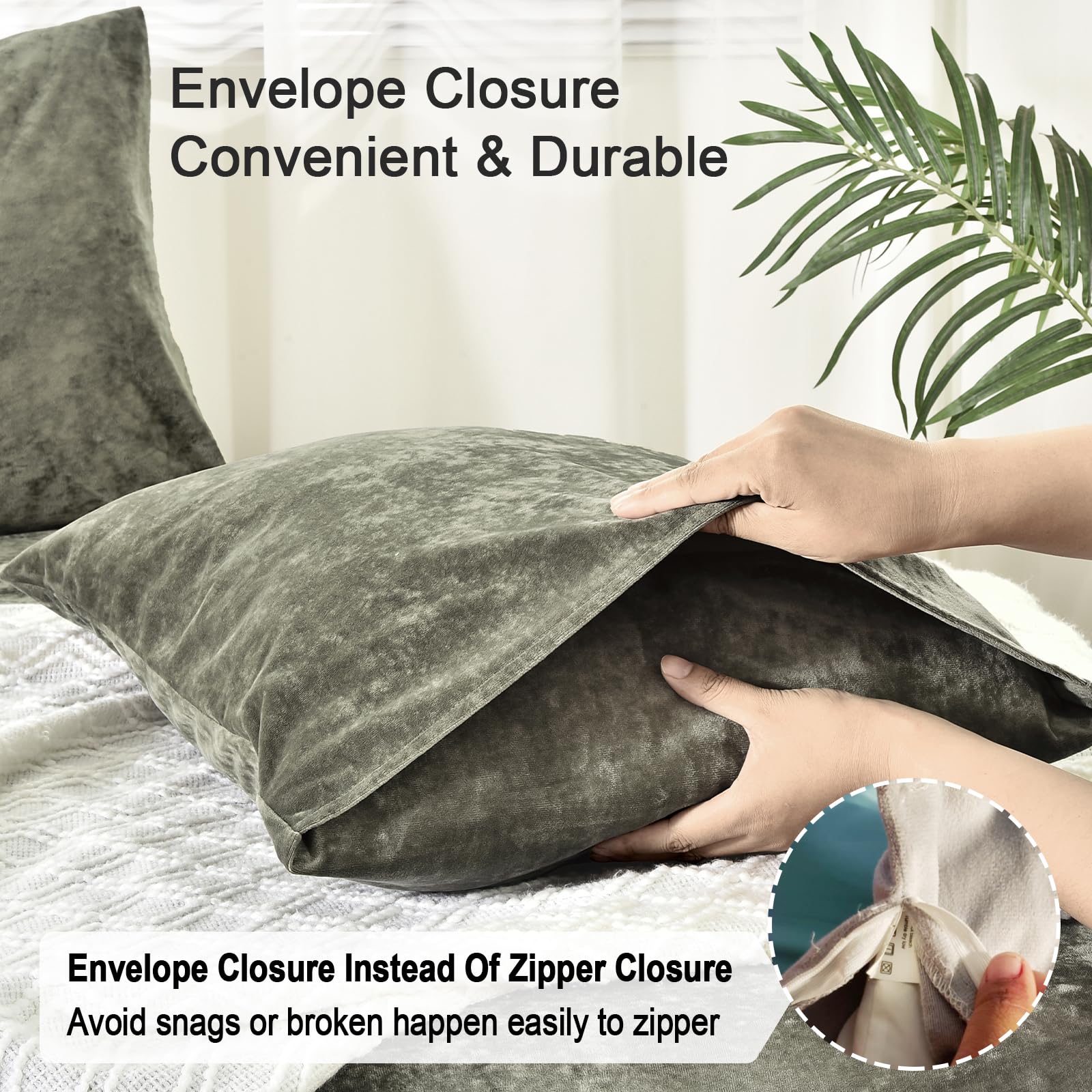 Phf Truly Velvet Pillowcases Standard Size, No Insert, 2 Pack Ultra Soft Breathable Pillow Shams Covers With Envelope Closure, 20' X 26' Luxury Cozy Warm Fuzzy Flannel Pillow Cases, Smokey Olive