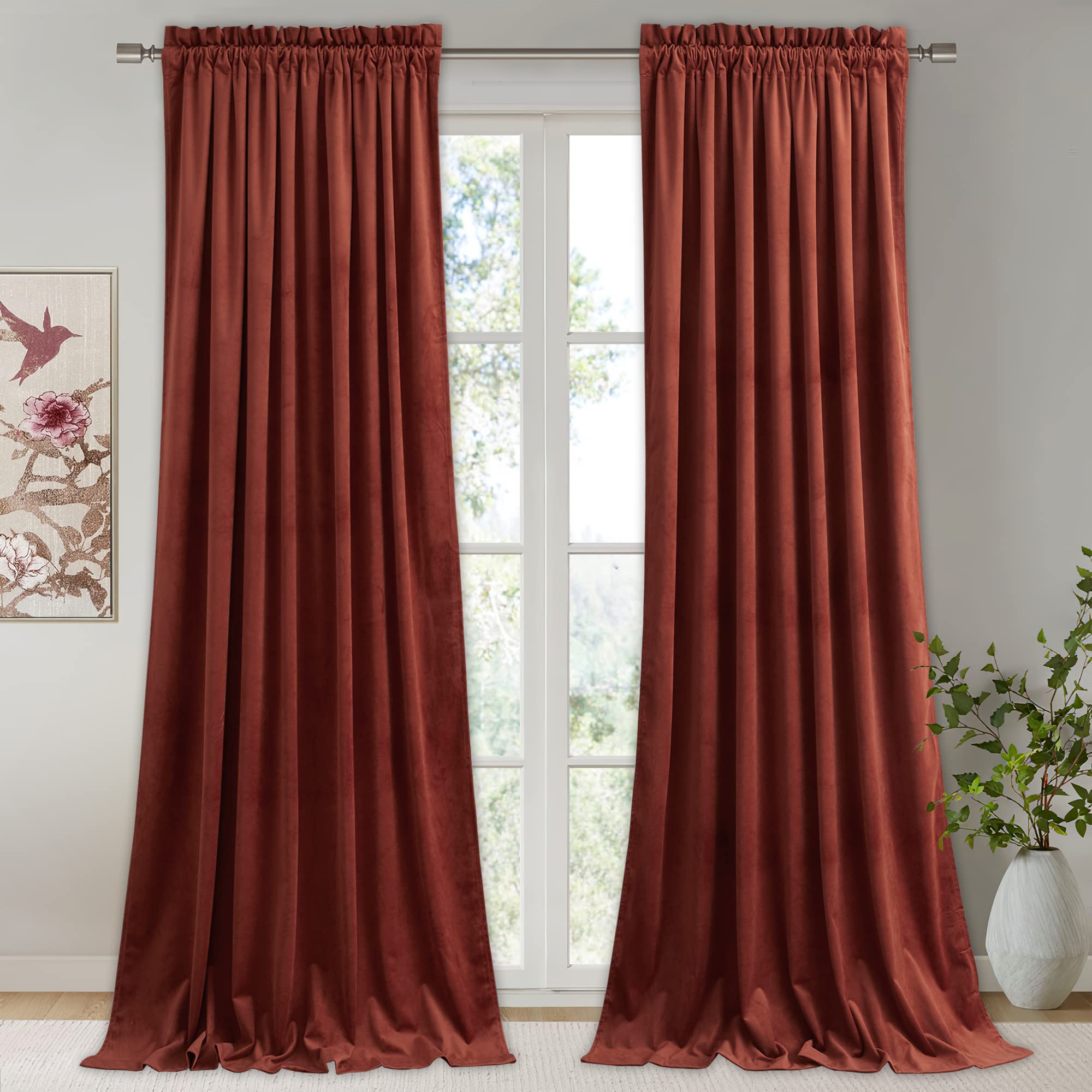 Stangh Rust Curtains 90 Inches - Luxury Velvet Holiday Home Decor Light Blocking Backdrop Curtains Thick Window Covering For Bed