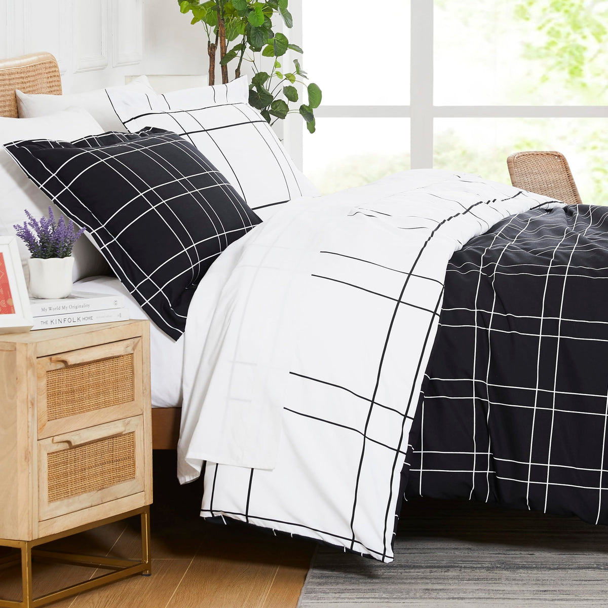 Southshore Fine Living, Inc. Reversible Checkered Duvet Cover Queen Size/Full Size, Hotel Quality Queen Bedding Set, Easy Care D