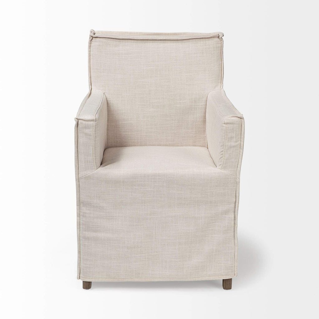 HomeRoots Cream Fabric Slip Cover with Brown Wood Frame Dining Chair